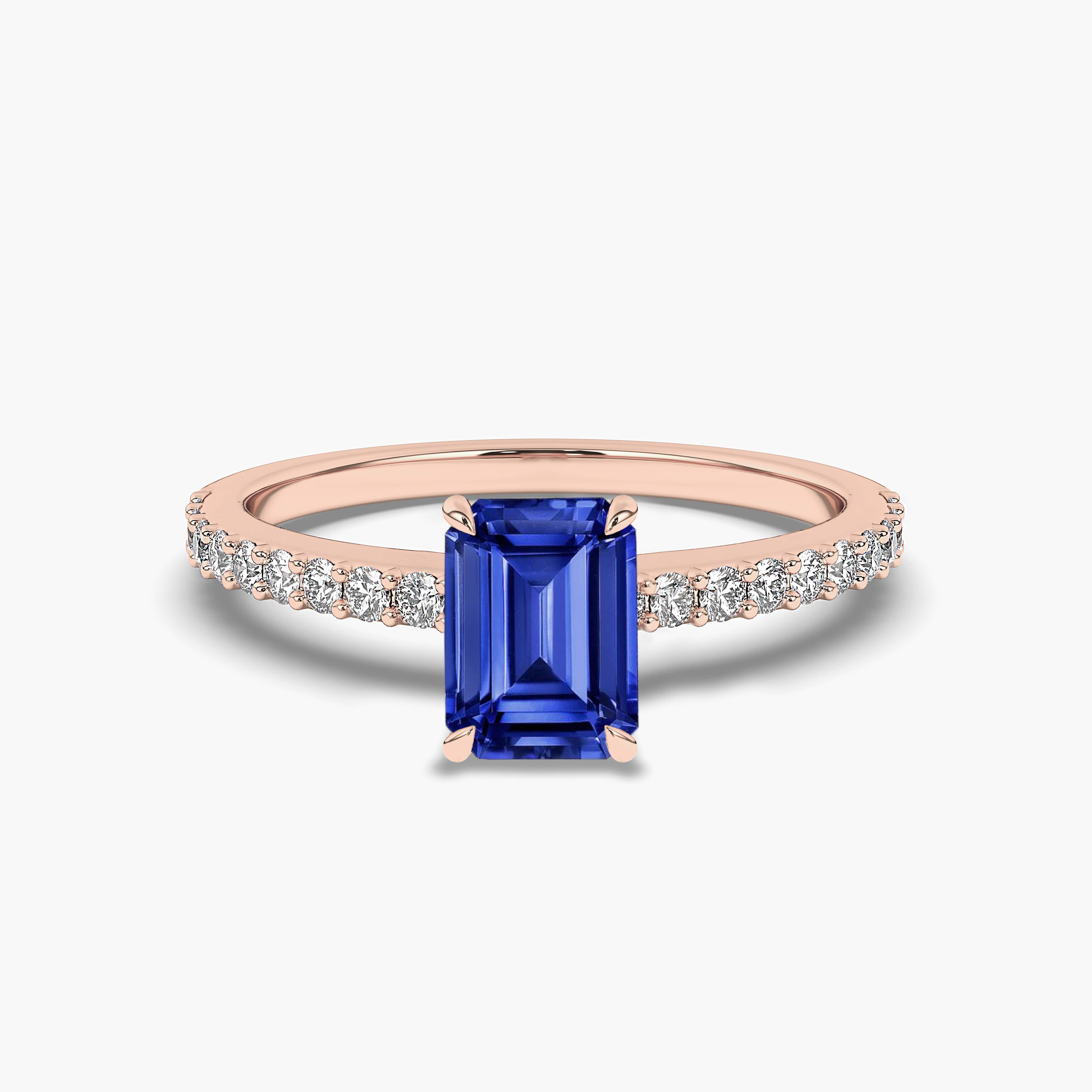 Blue Sapphire Emerald Cut And Engagement Ring In Rose Gold