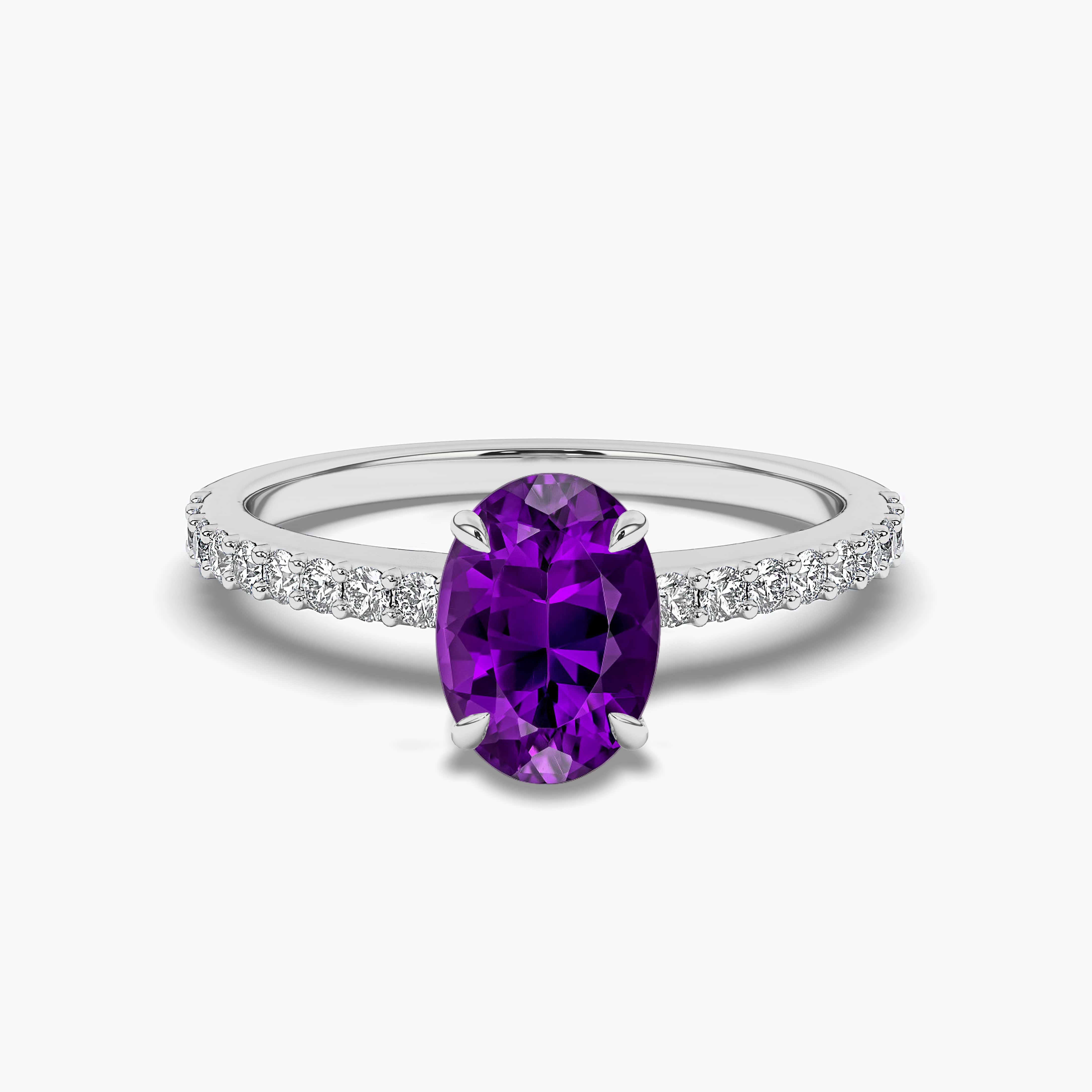 Oval Cut Amethyst Ring With Diamond White Gold For Woman's