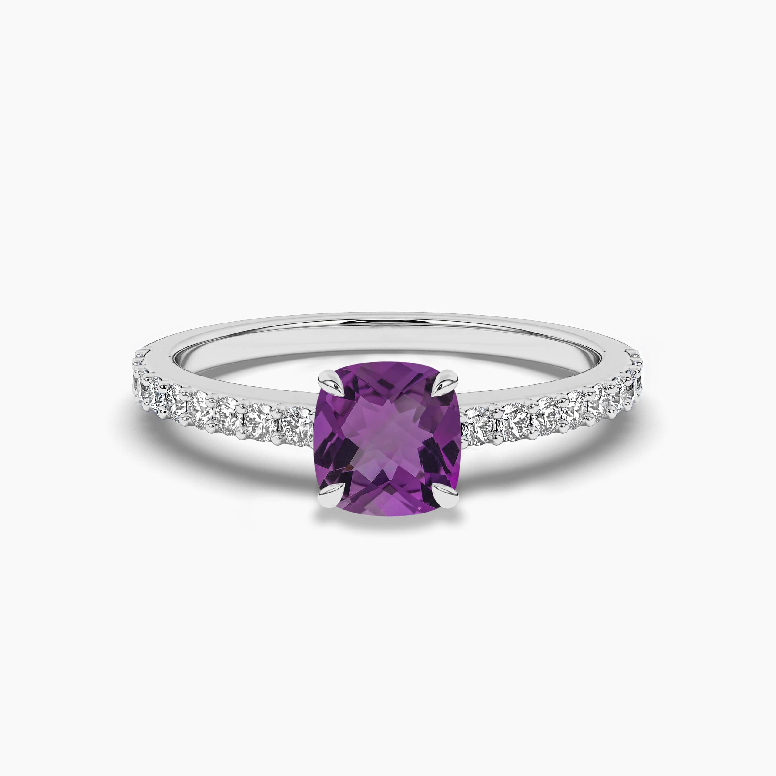 Cushion-Cut Amethyst & Diamond Ring in White Gold