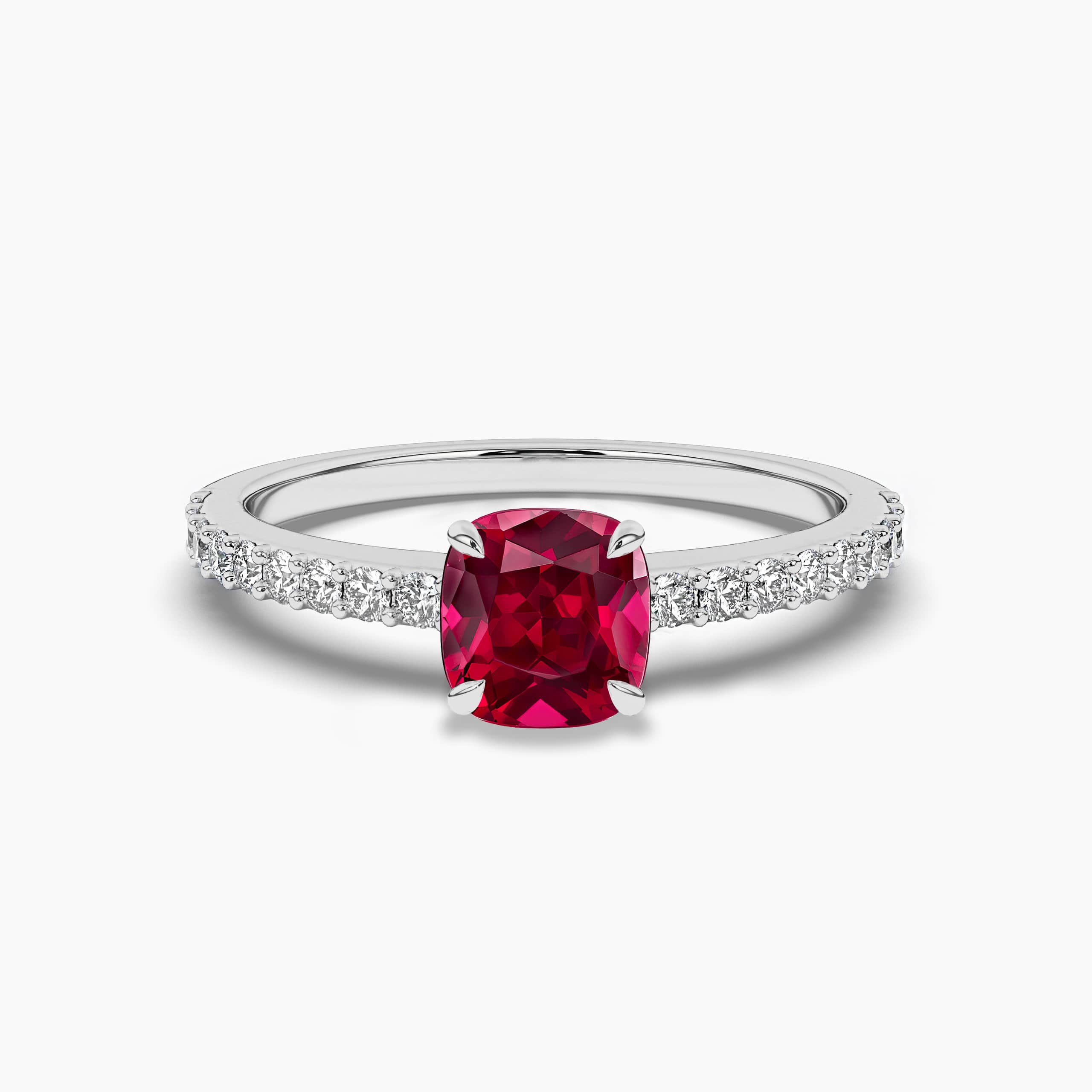 Cushion Cut Ruby and Diamond Ring In White Gold