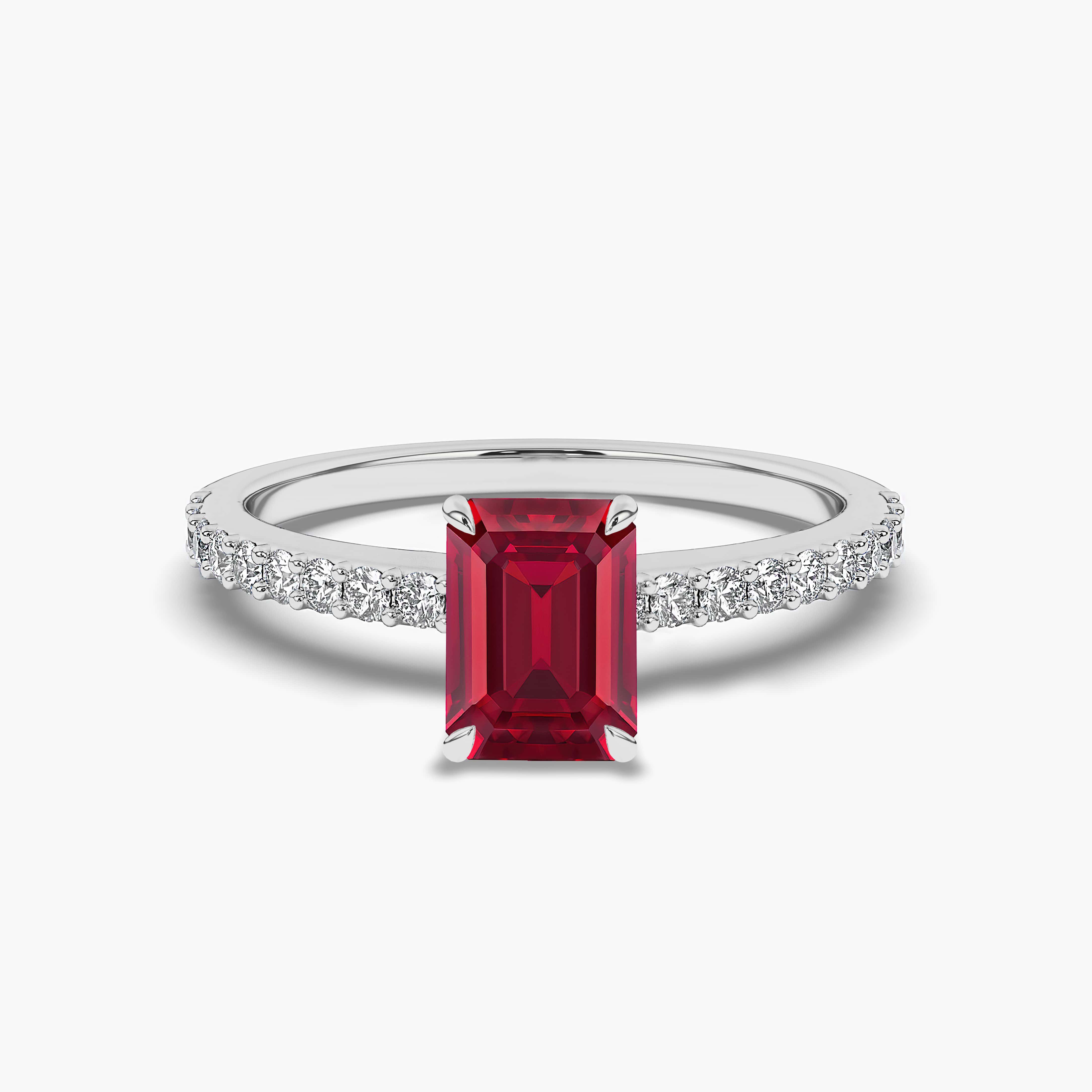 EMERALD CUT RUBY & DIAMOND ENGAGEMENT RING WHITE GOLD FOR WOMAN'S