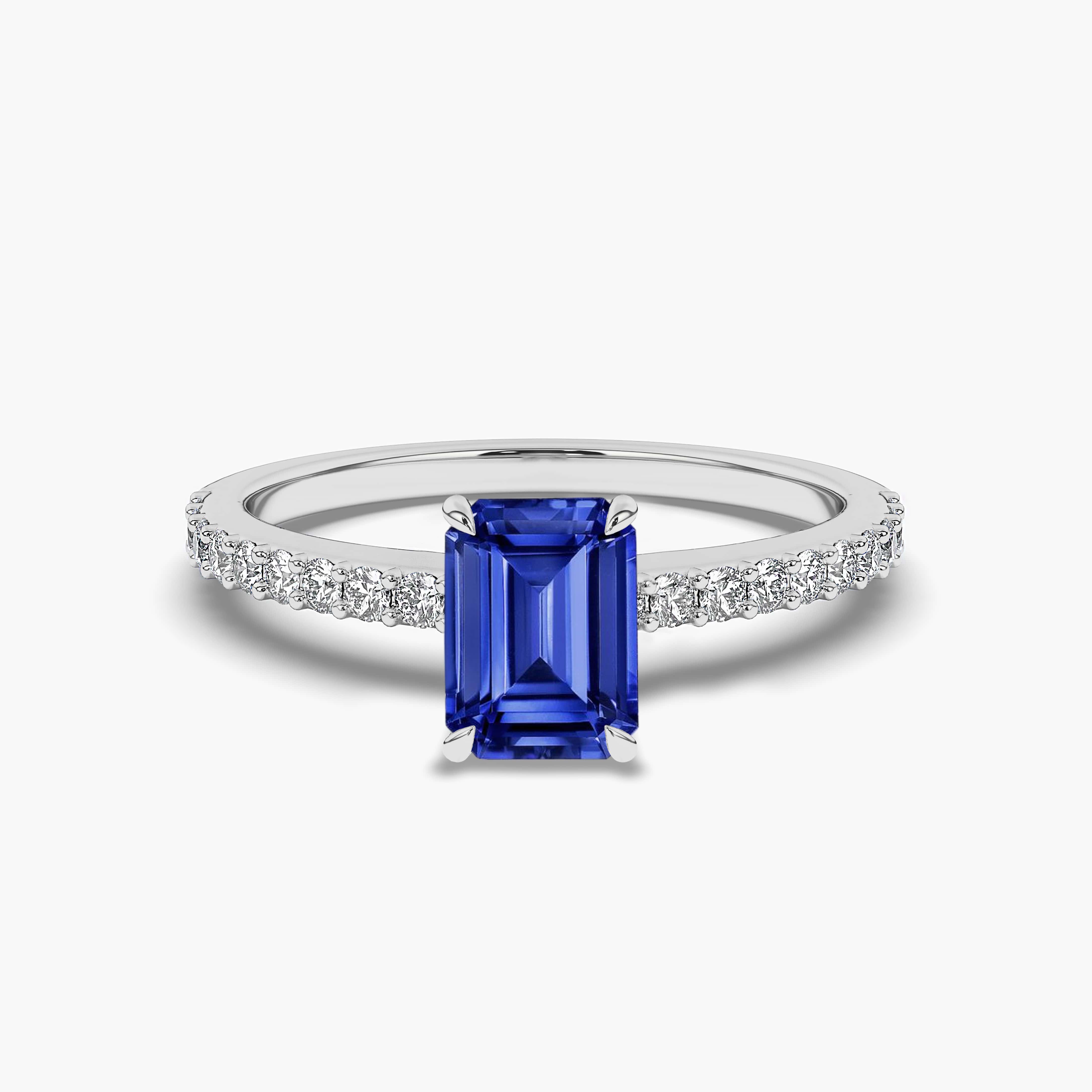 Emerald Cut Sapphire and Diamond Ring in white gold