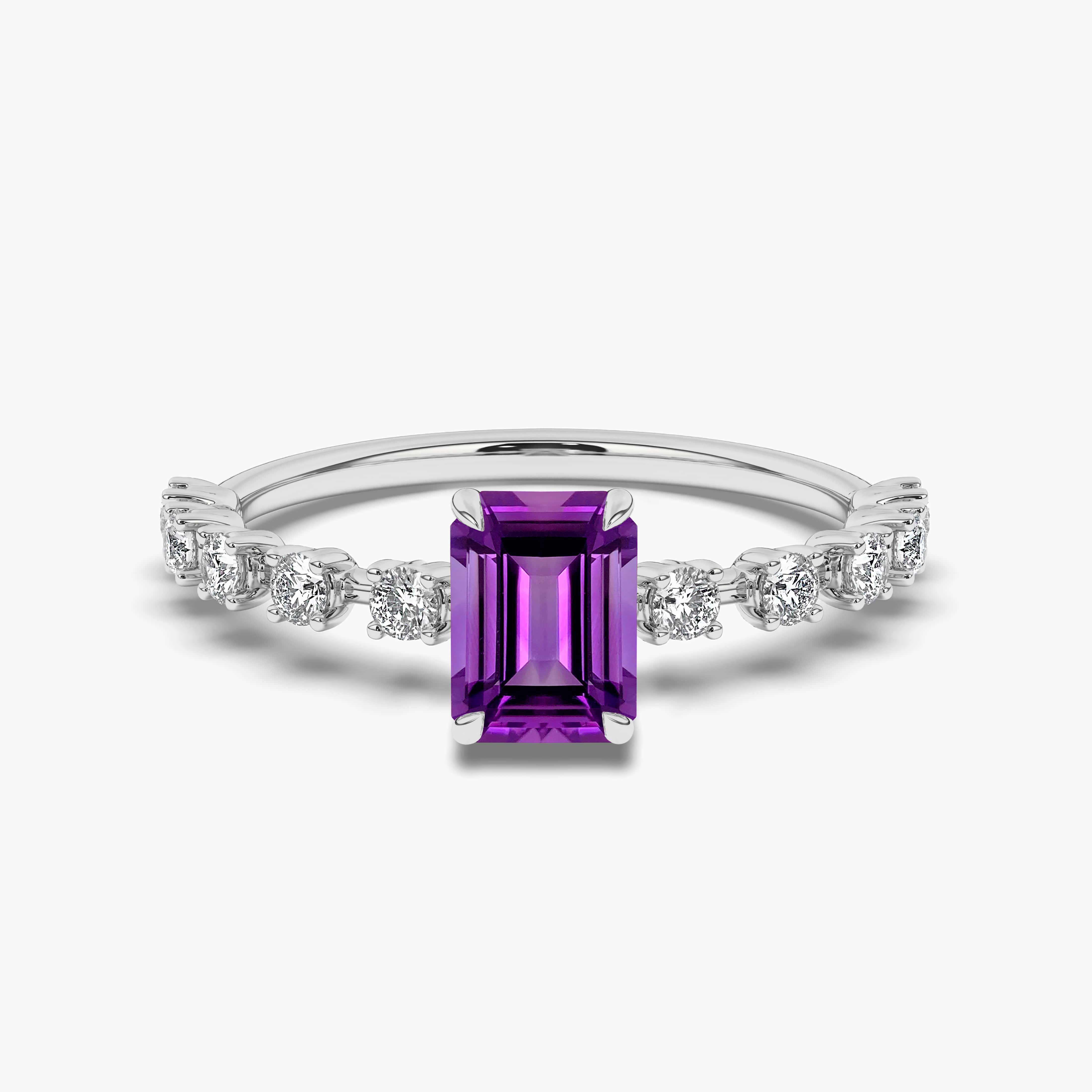 Emerald Cut Amethyst and Diamond Accent White Gold Ring