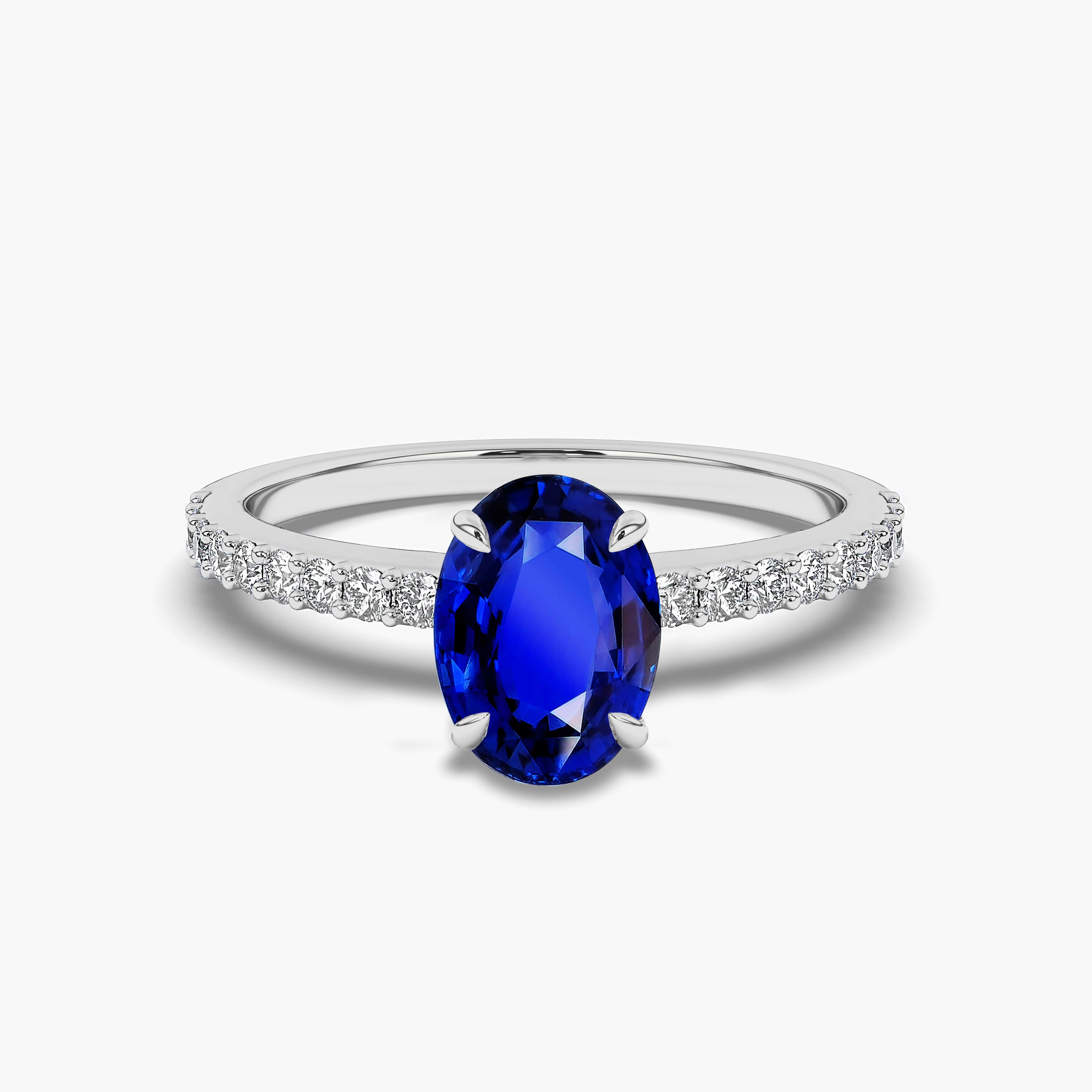 Oval Cut Blue Sapphire and Diamonds Engagement Ring in White Gold