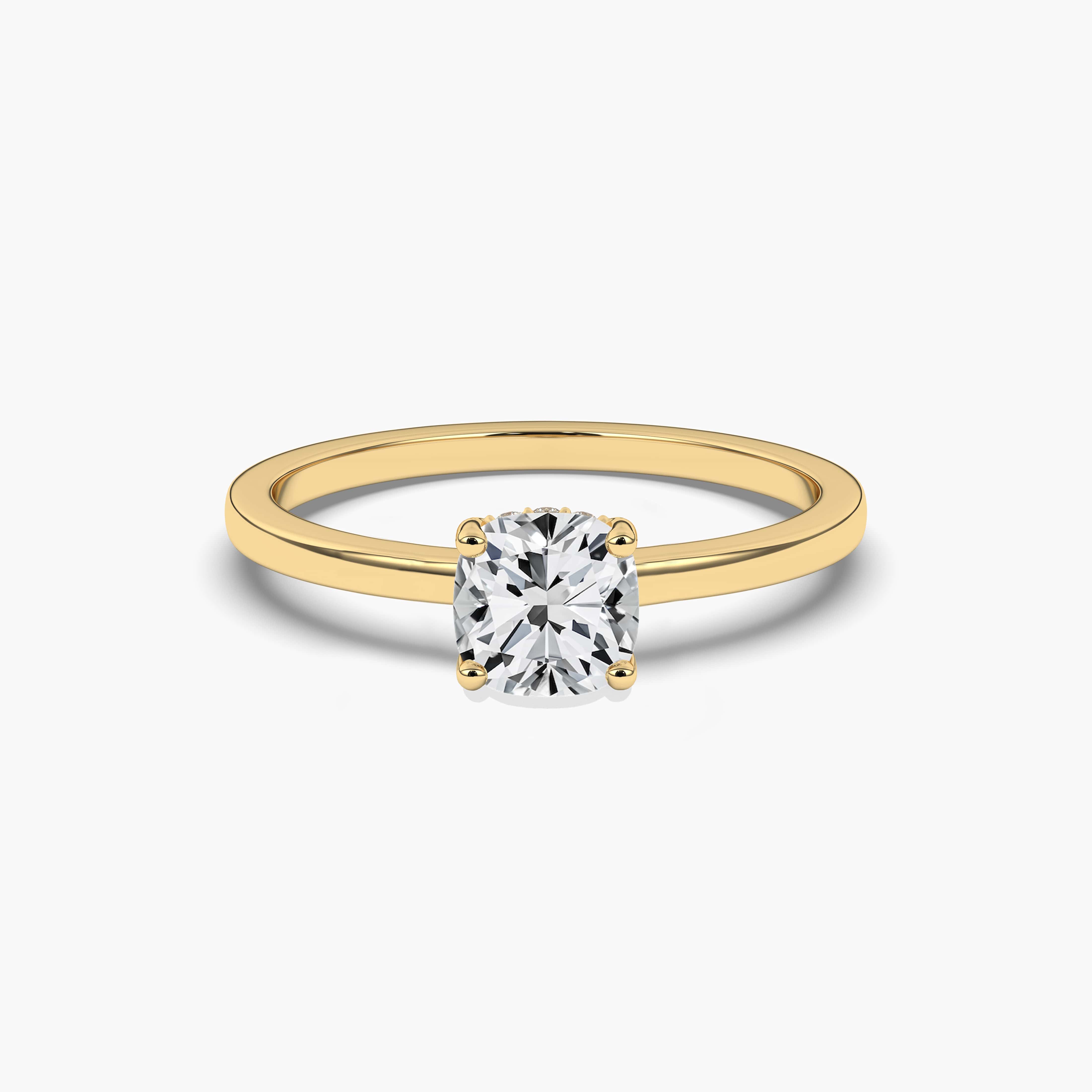 yellow gold cushion cut hidden halo ring 