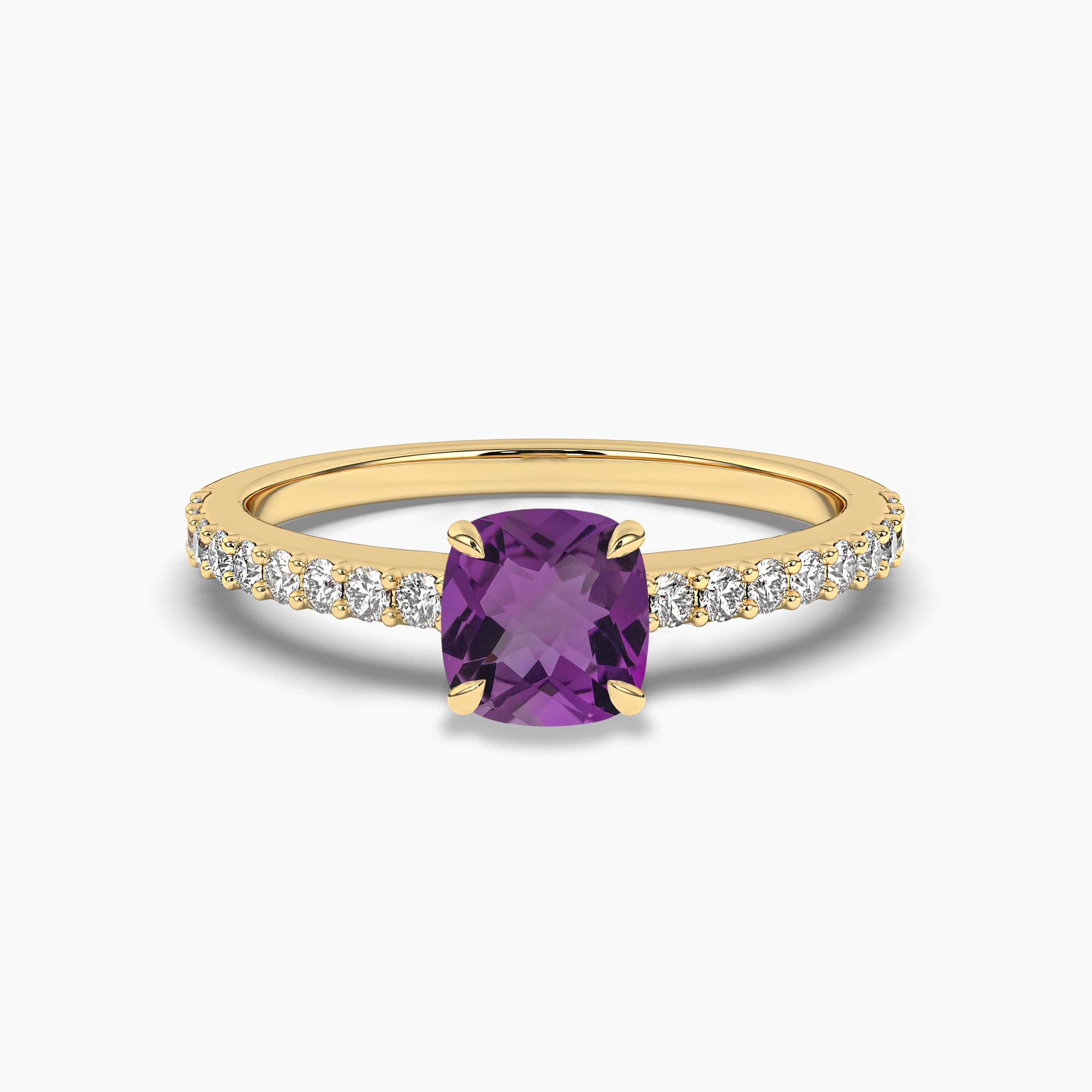 Cushion Cut Amethyst and Diamond Ring in yellow gold For Woman's