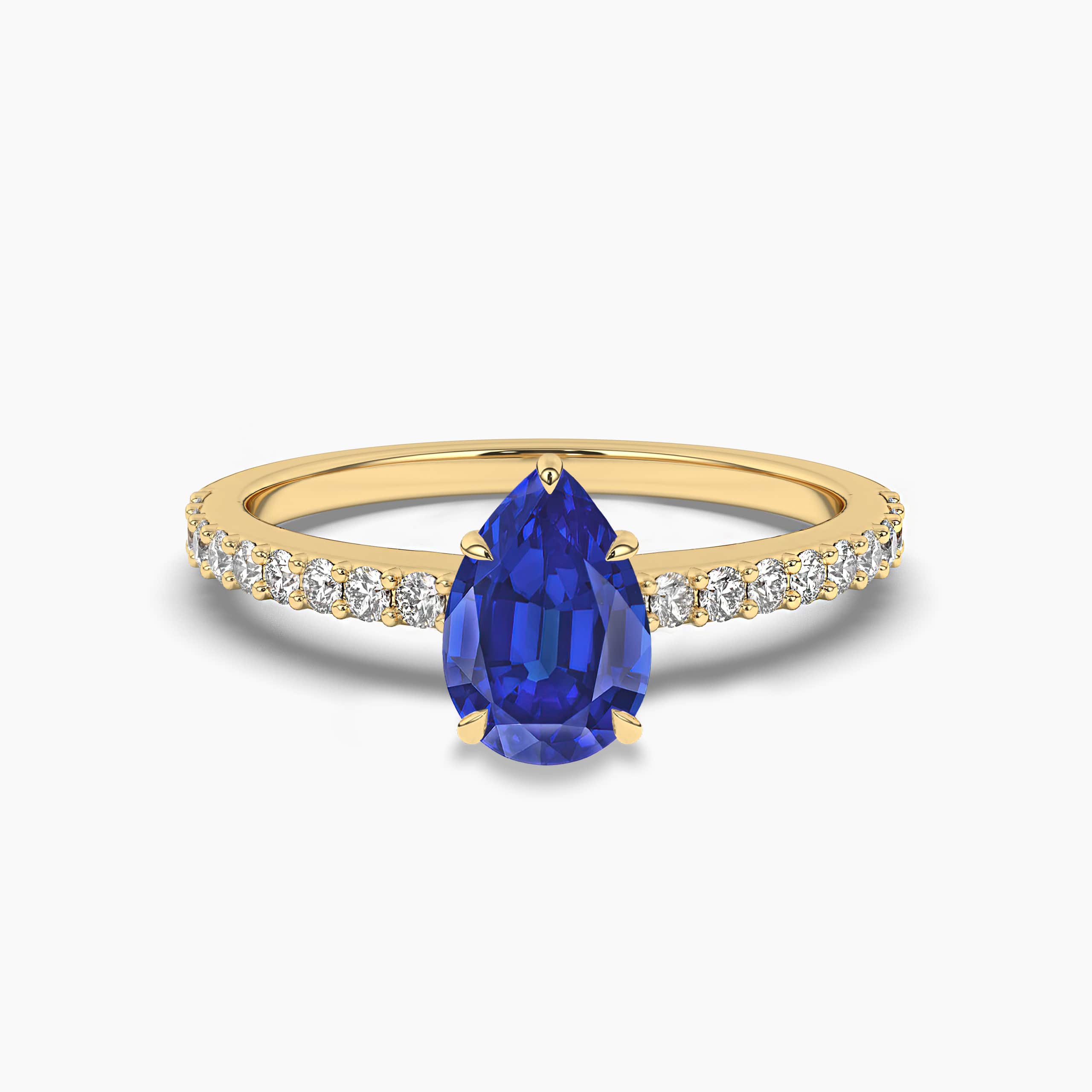 YELLOW GOLD PEAR CUT BLUE SAPPHIRE RING