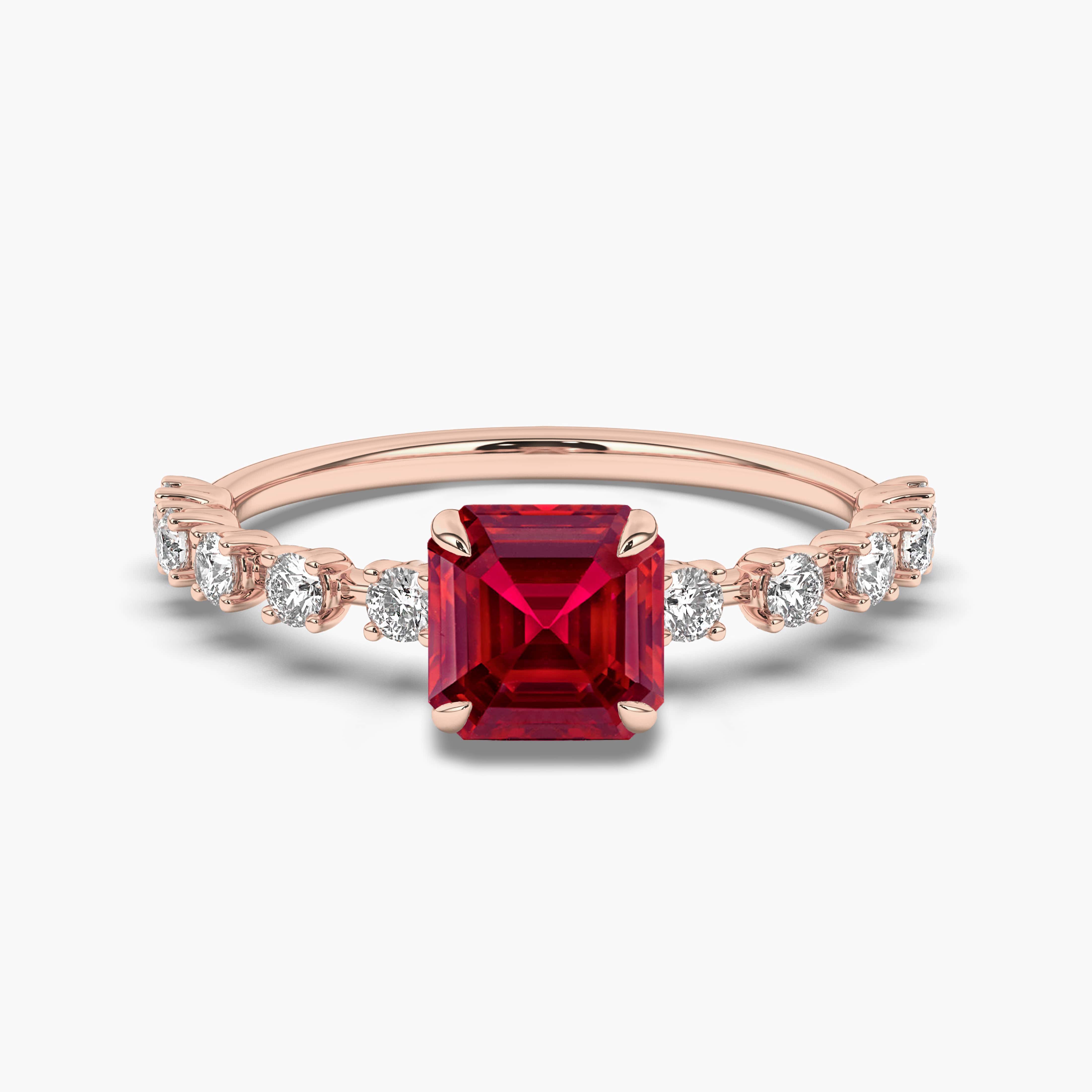Rose Gold  Asscher Cut Ruby Engagement Ring