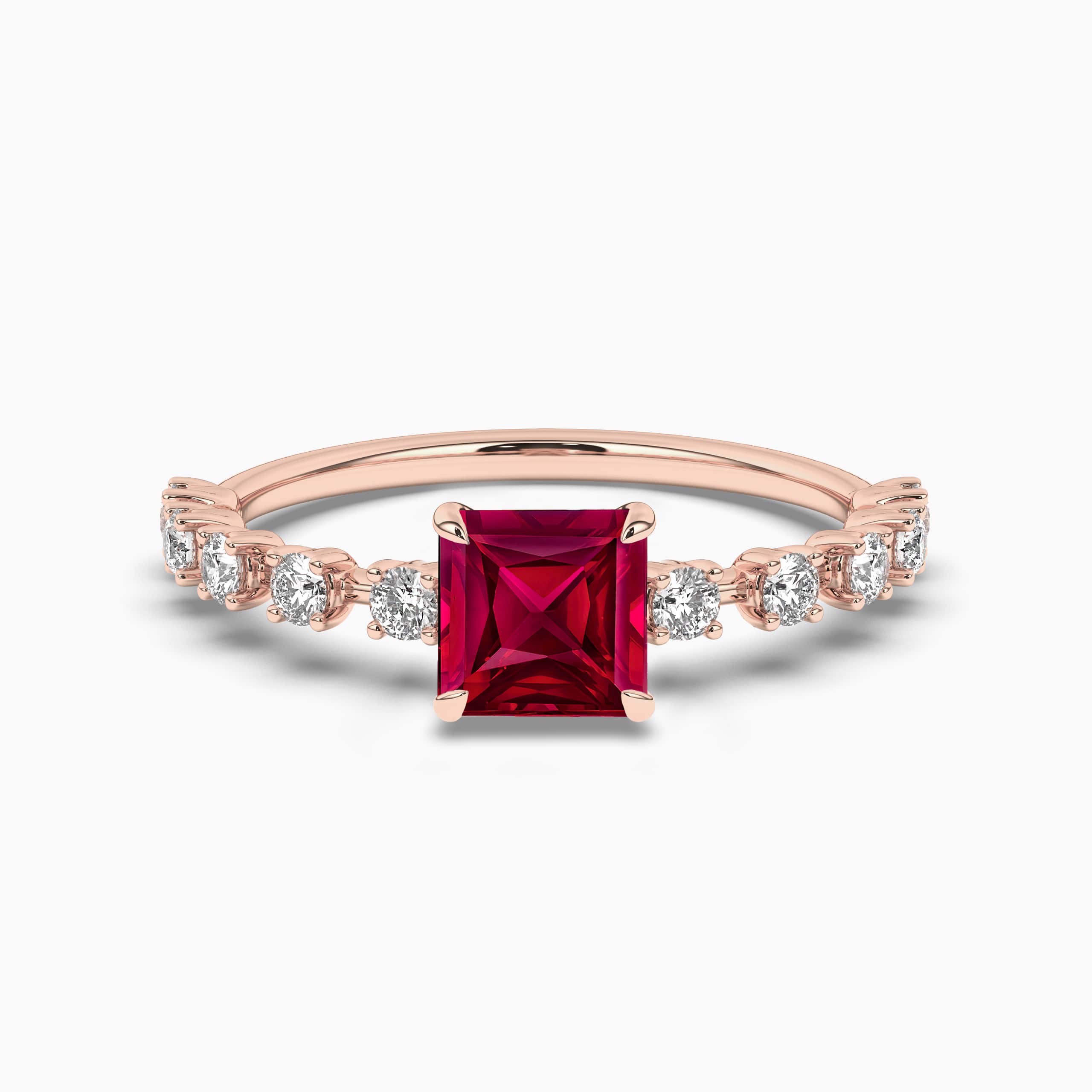 Red Ruby and Diamond Engagement Bridal Wedding Ring Set in Rose Gold