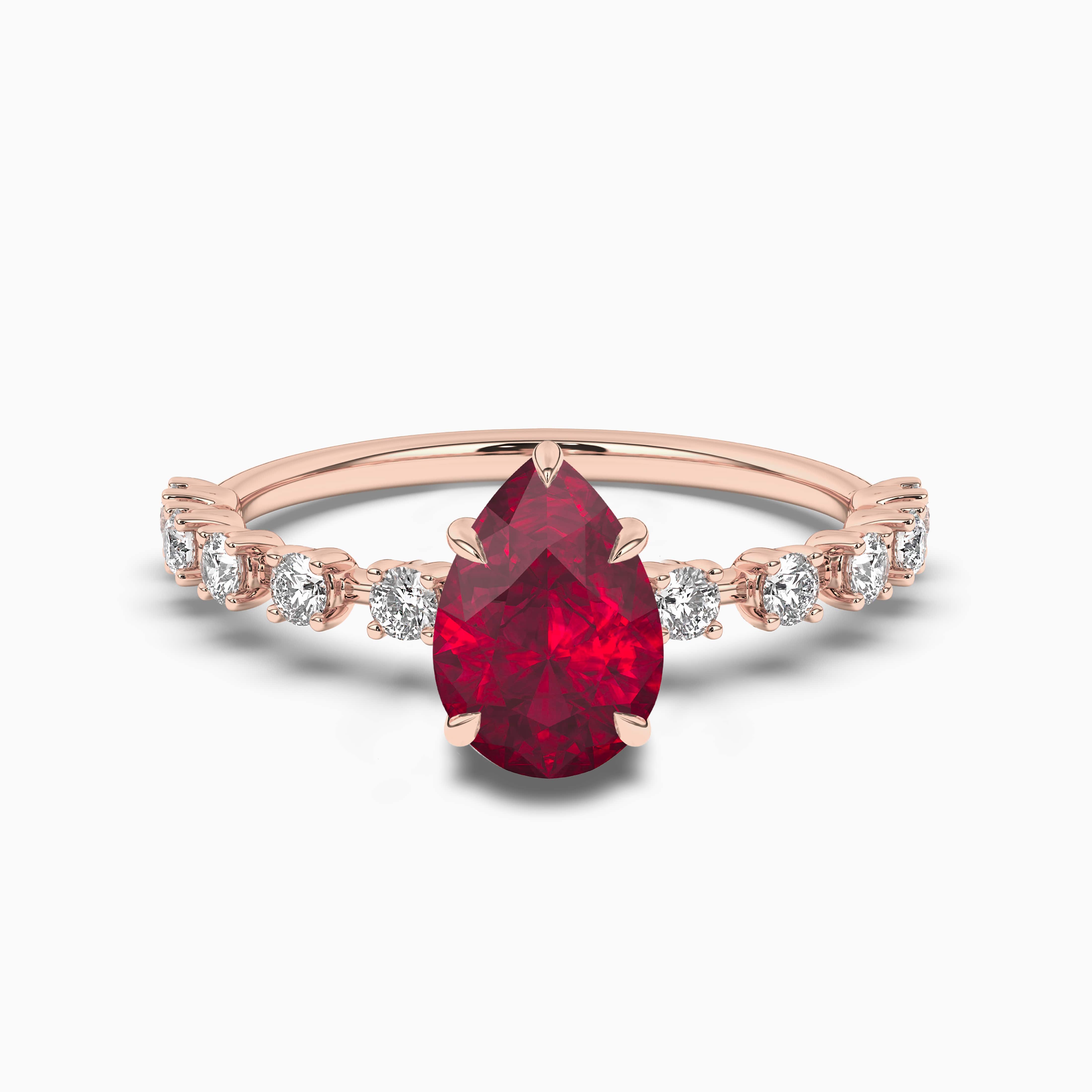 Pear shaped Ruby Engagement Ring, Pear Cut Unique Rose Gold Diamond
