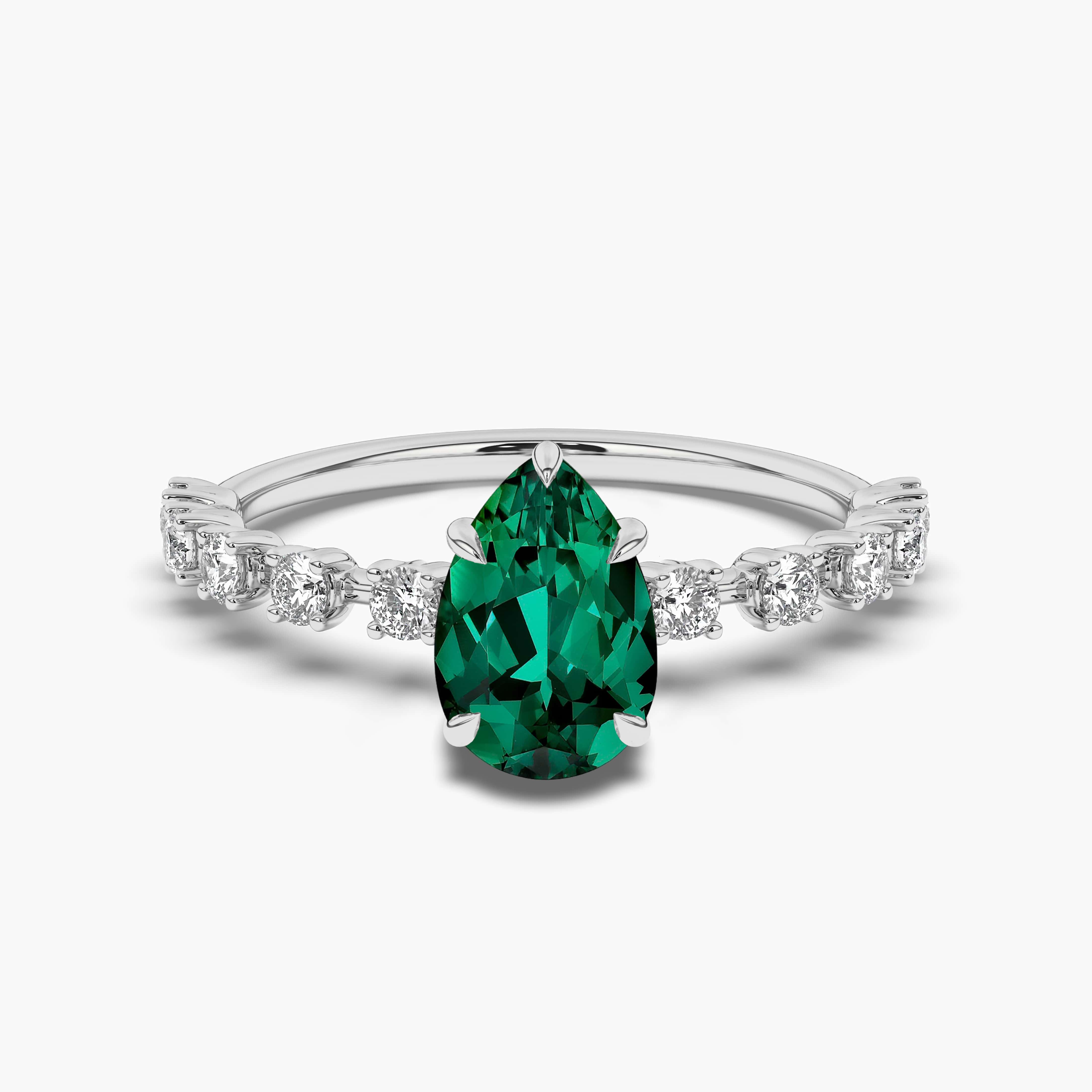 Pear Emerald Diamond Engagement Ring White Gold