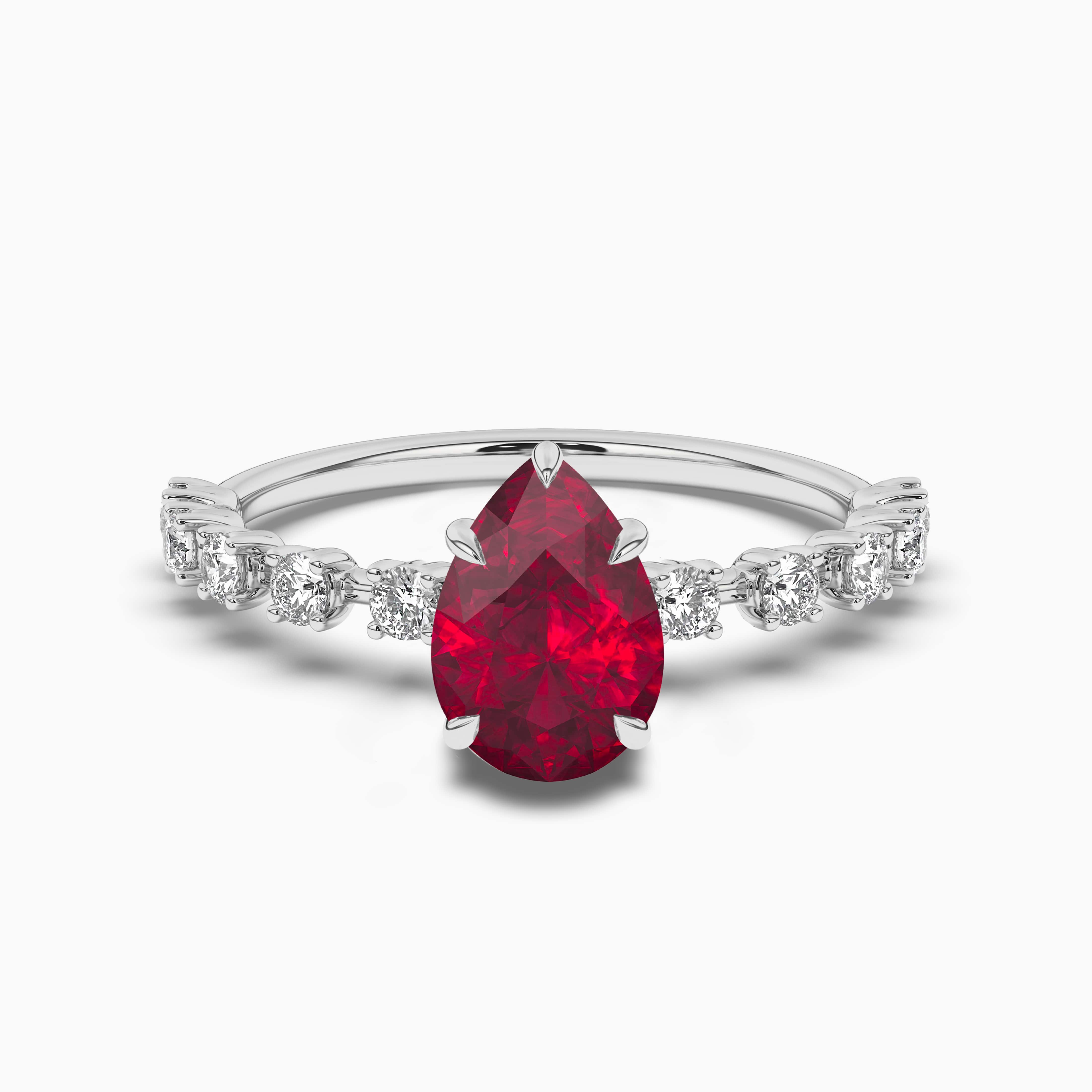 Pear Shaped Ruby Engagement Ring Set White Gold