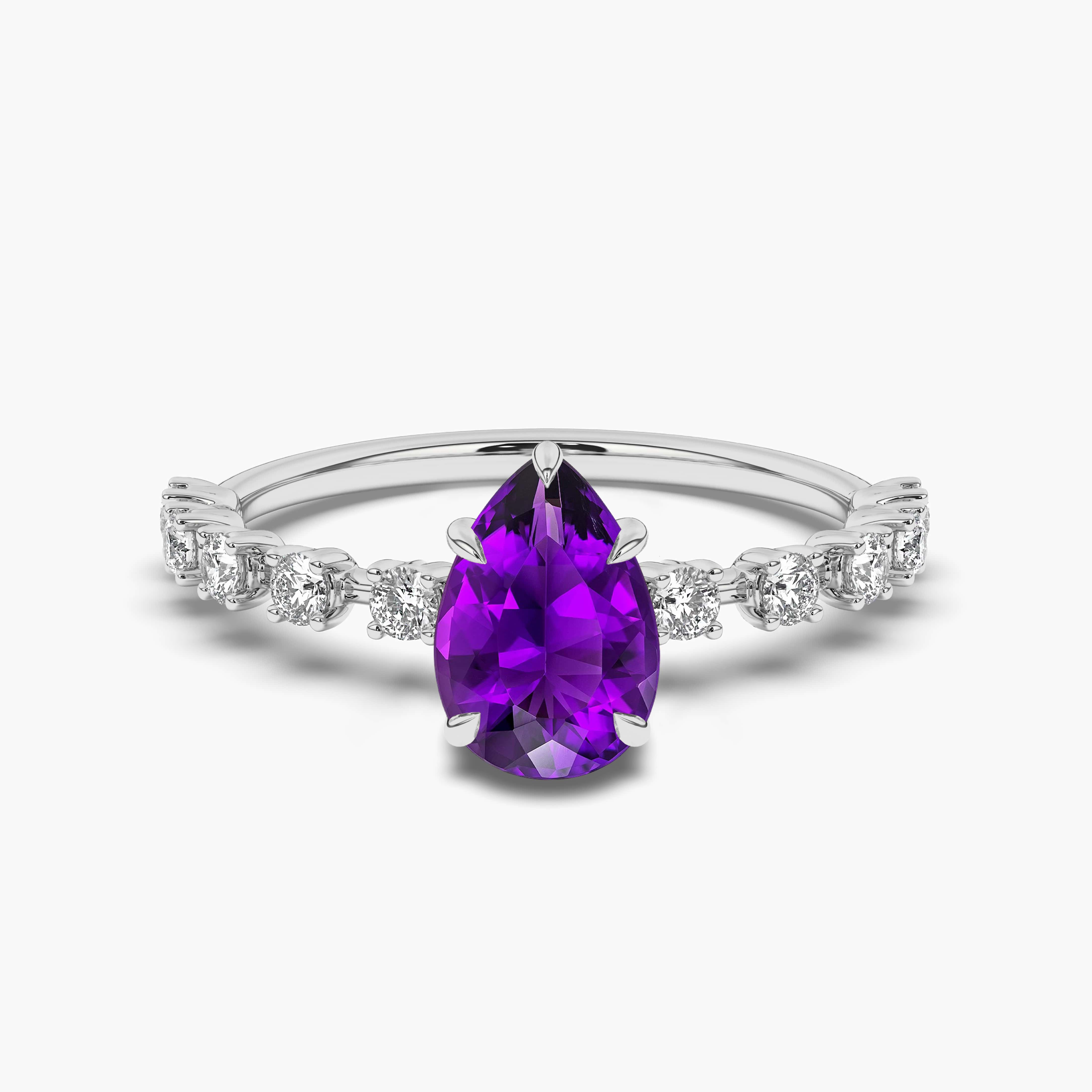 Amethyst Engagement Ring Pear Shaped Ring White Gold