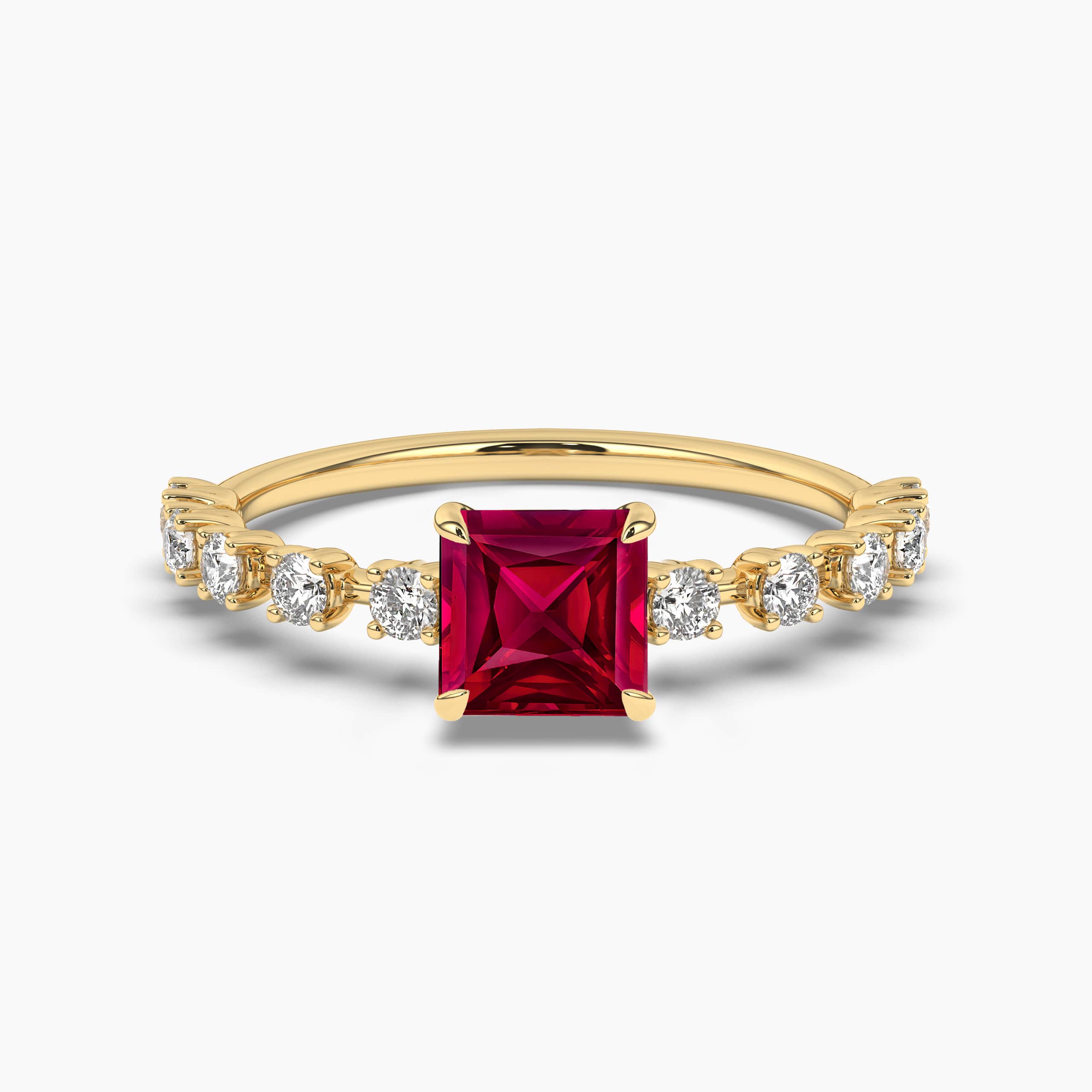 Emerald cut ruby on sale ring yellow gold