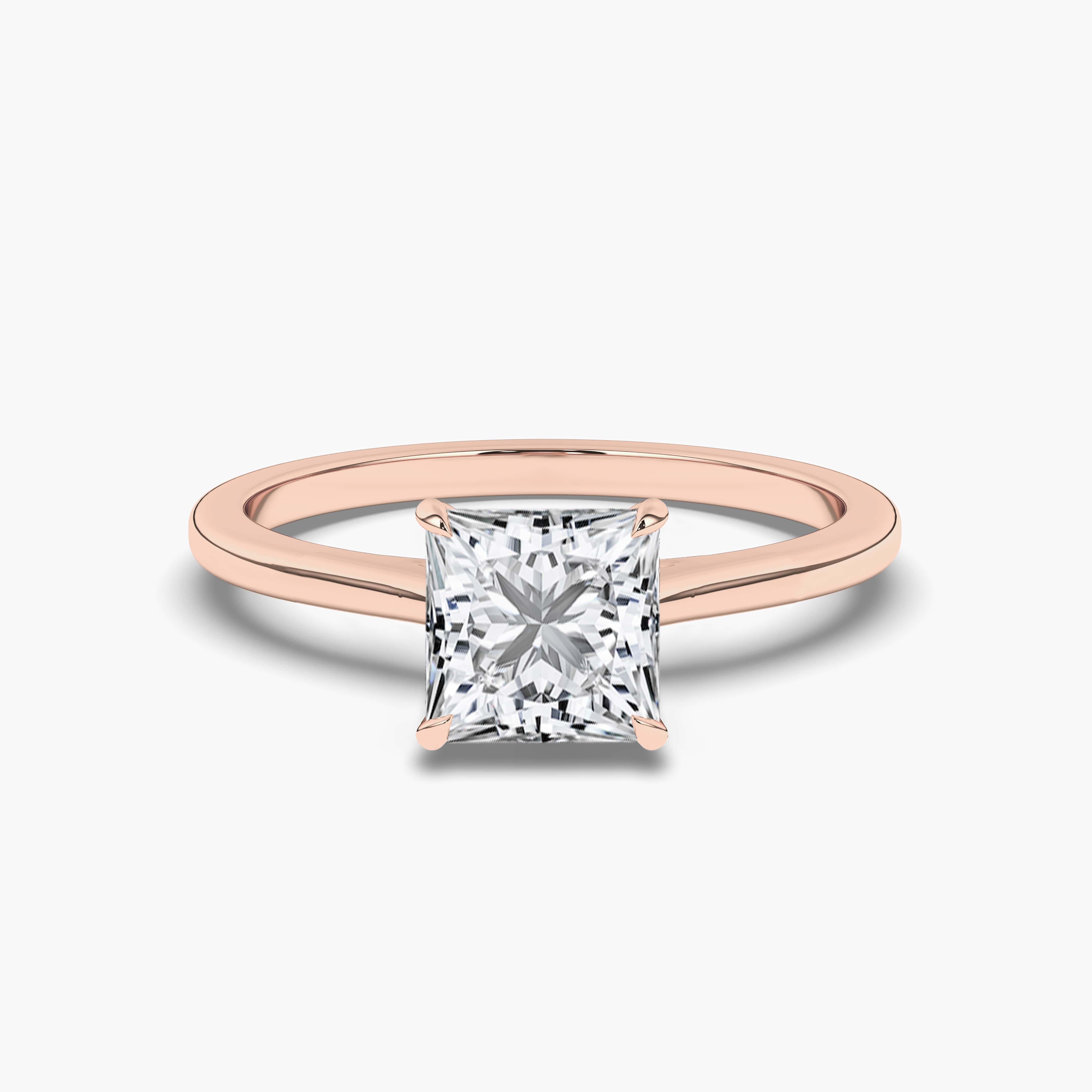 Rose Gold  Solitaire Princess Cut Diamond Engagement Ring