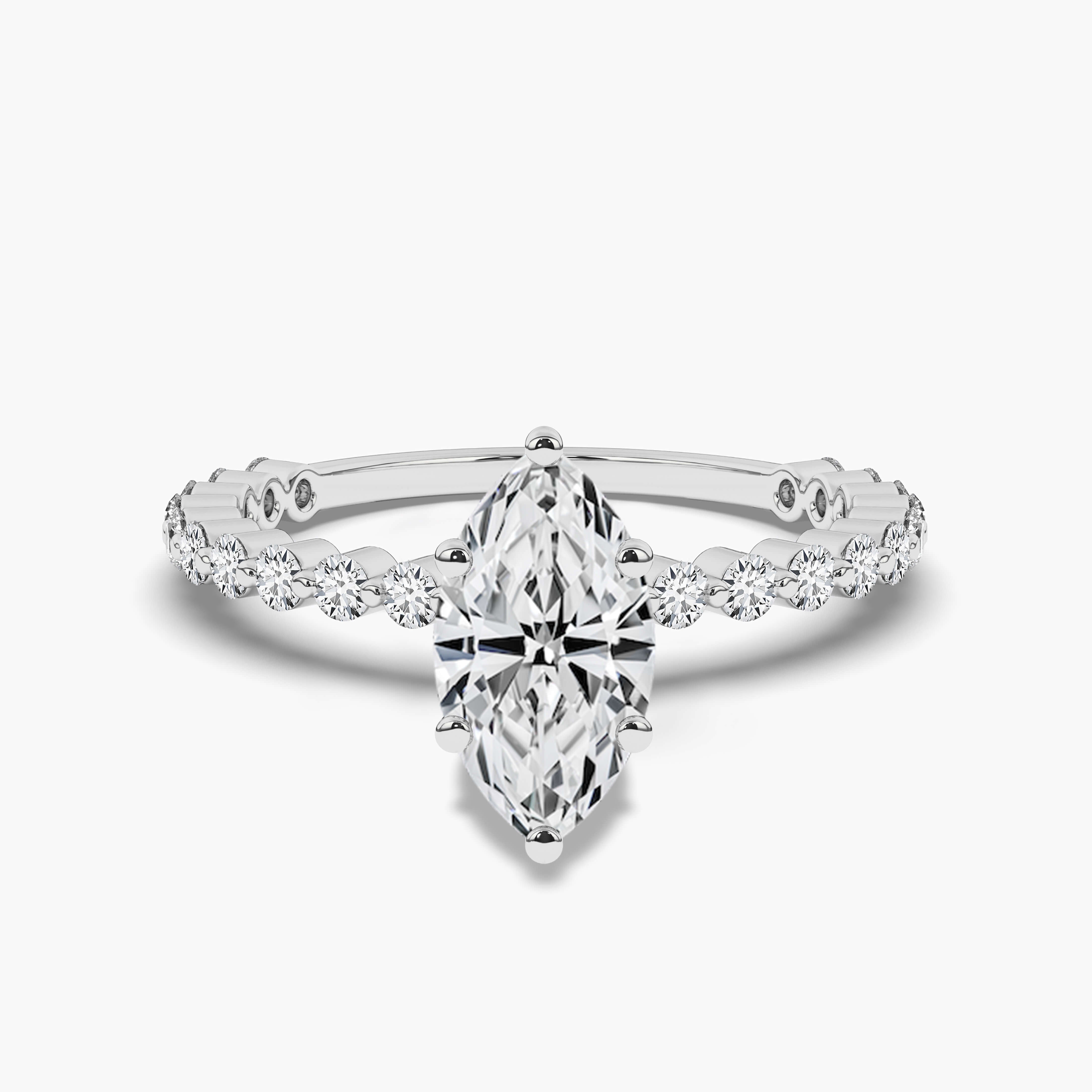 Marquise Cut Diamond Engagement Ring with Side Stones White Gold