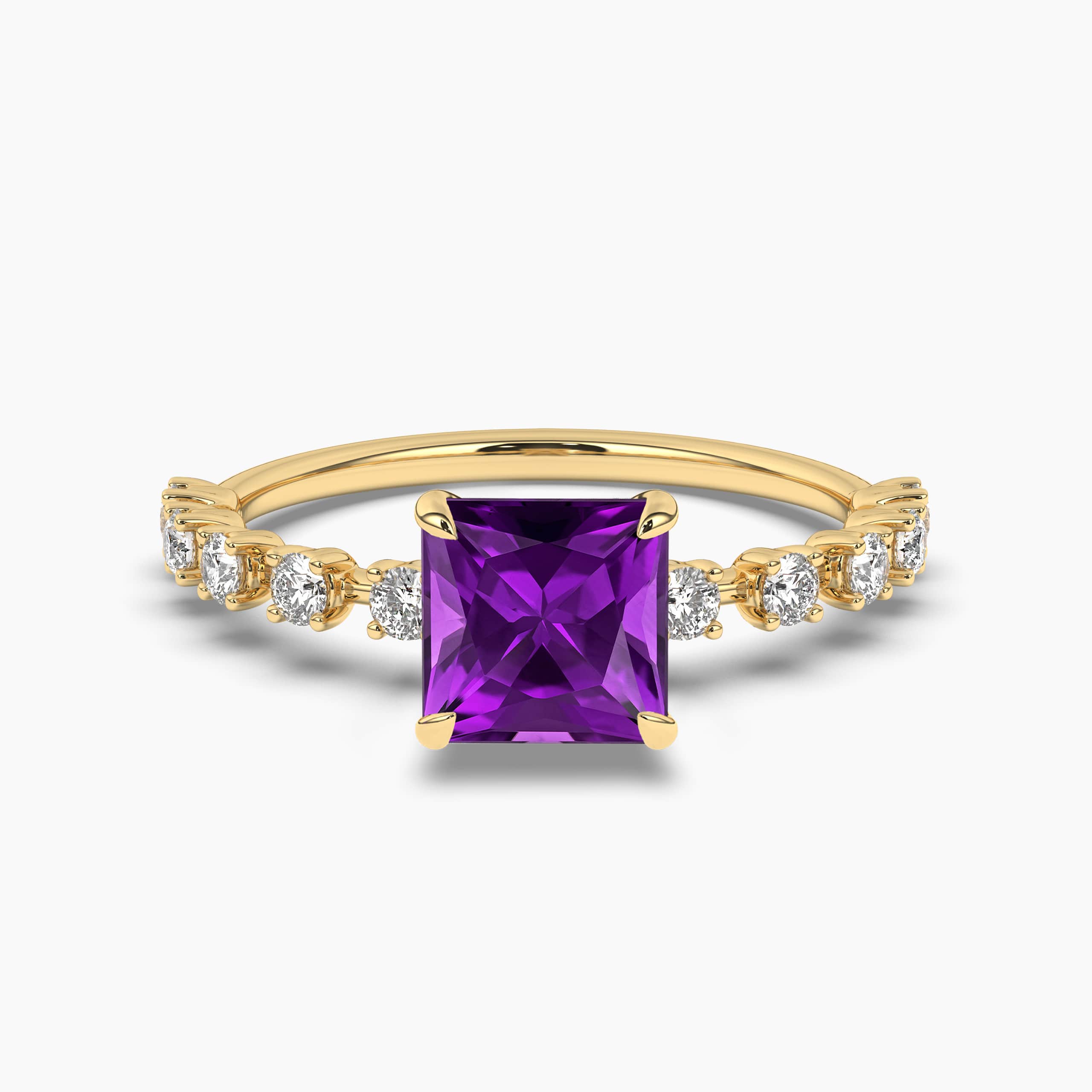 Yellow Gold Princess Cut Amethyst Ring