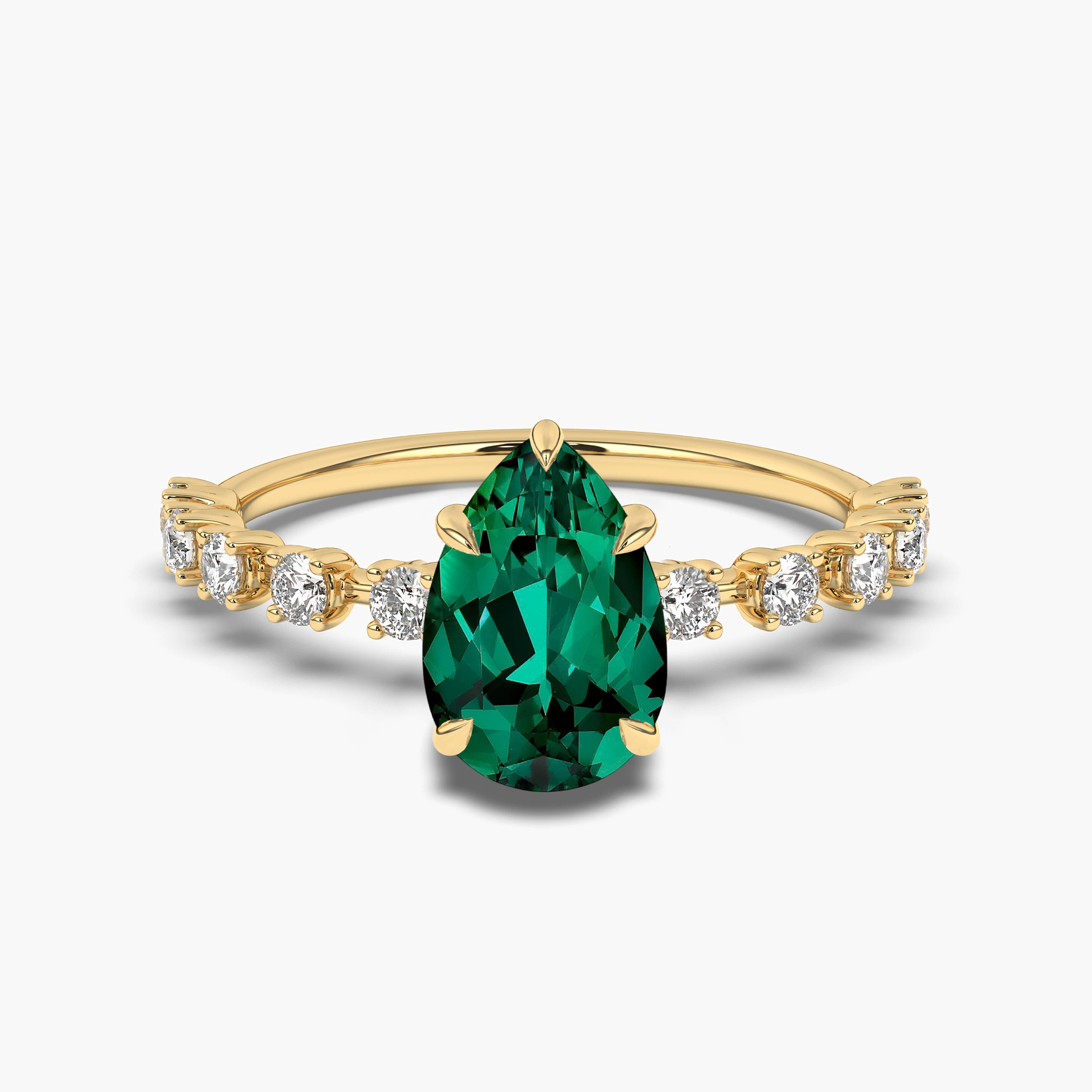 Pear Emerald Solitaire Engagement Ring Gold