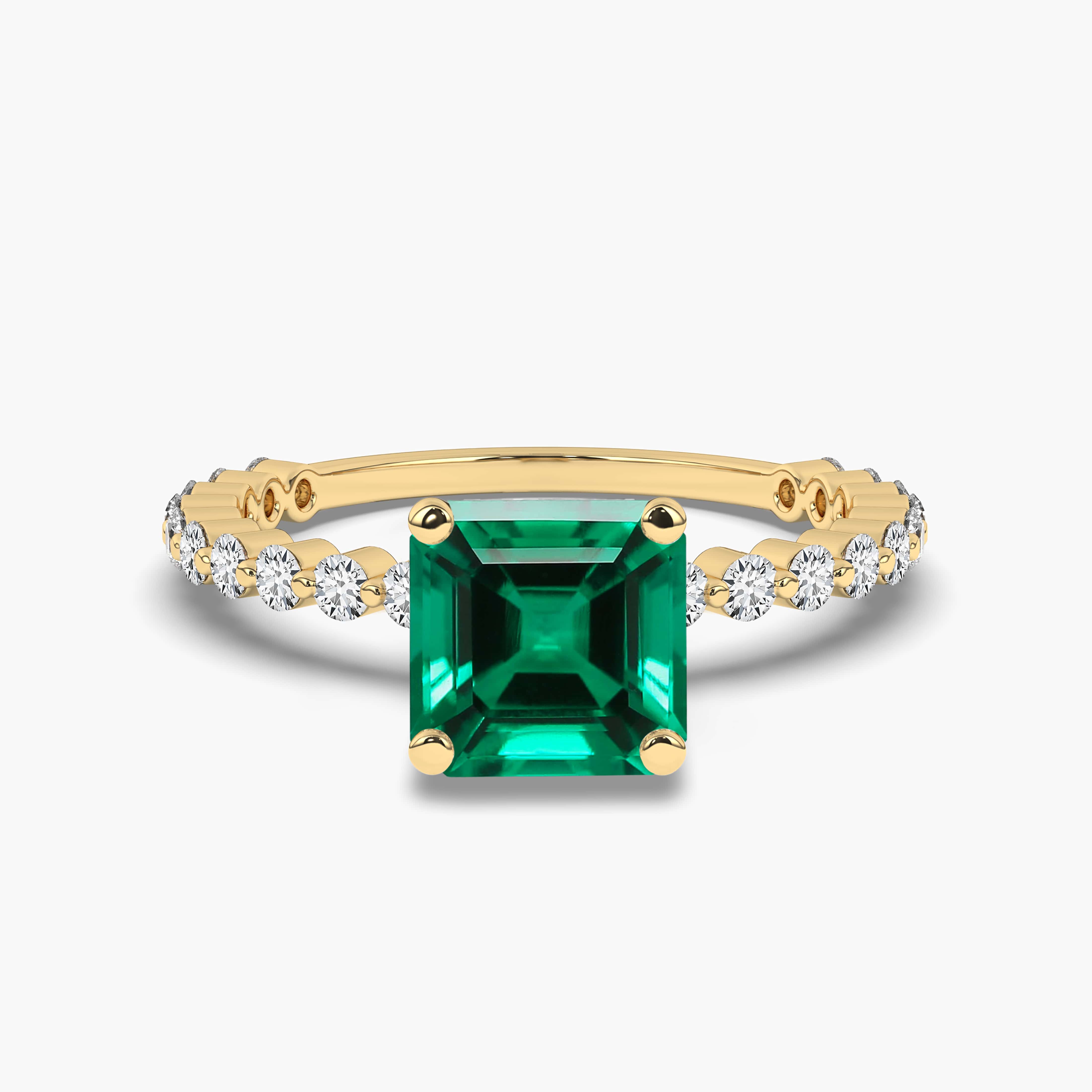 Asscher Cut Emerald Ring, Emerald Engagement Ring Yellow Gold