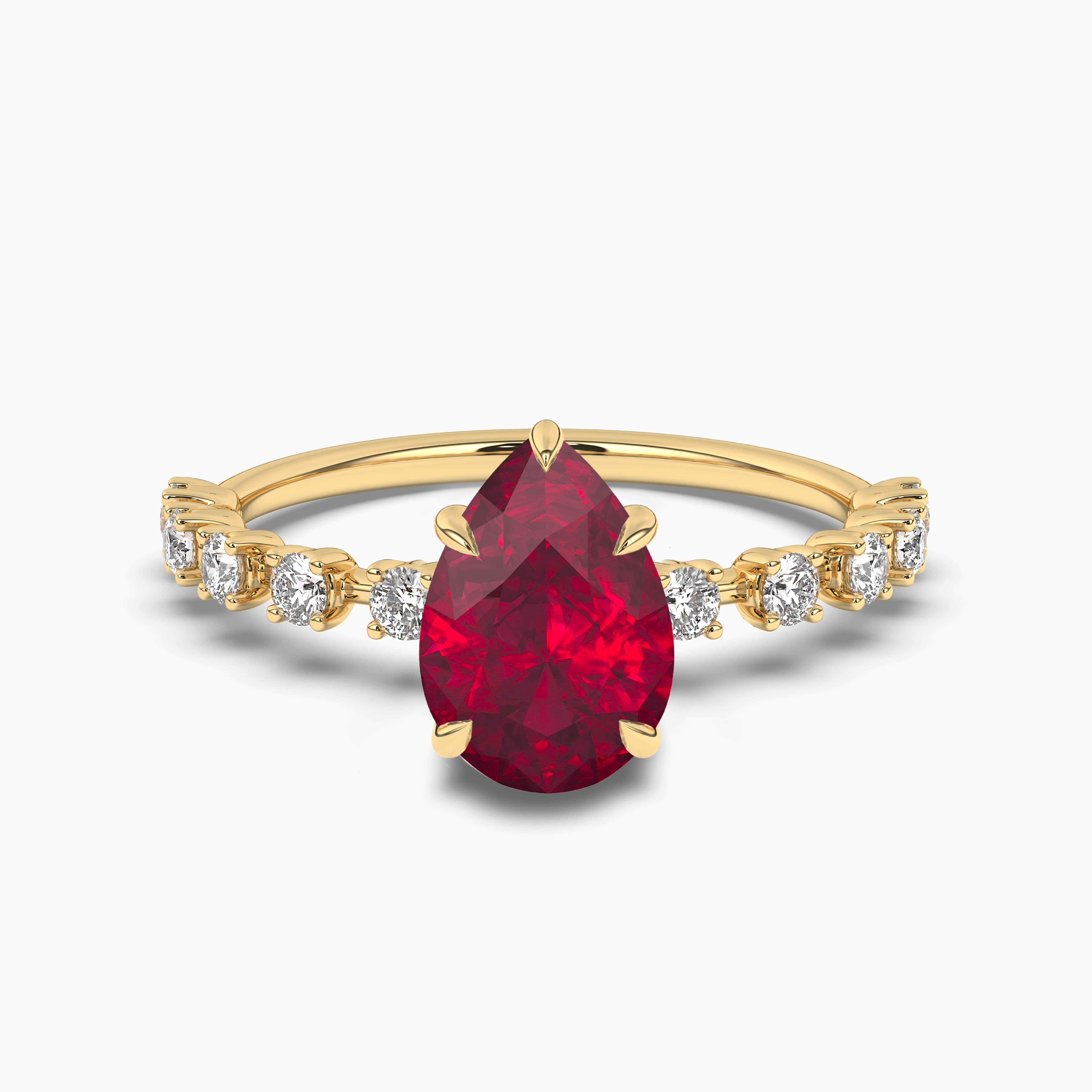 Pear Shaped Lab Created Ruby Engagement Ring Yellow Gold