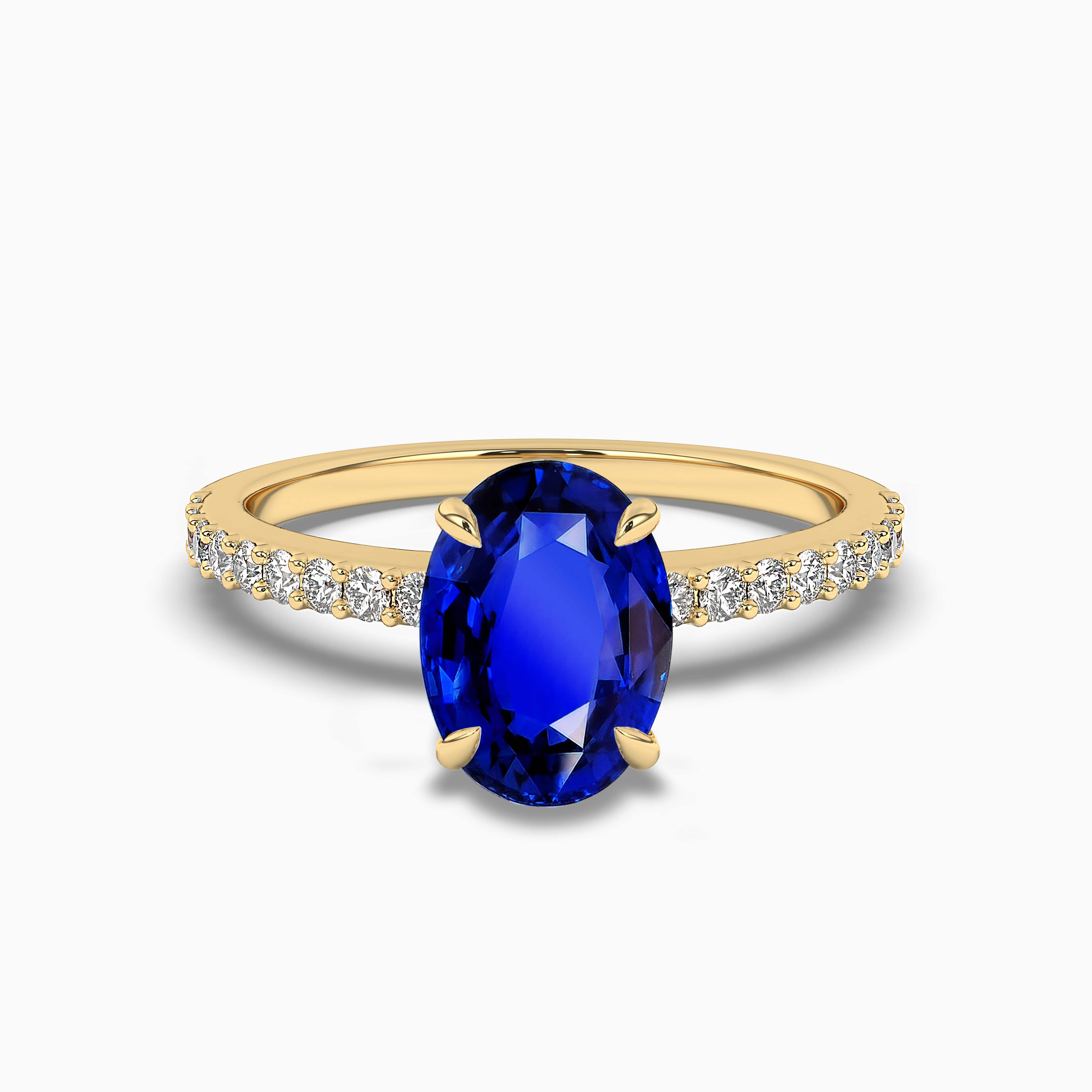 Oval Cut Blue Sapphire and Diamond Engagement Ring in Yellow Gold