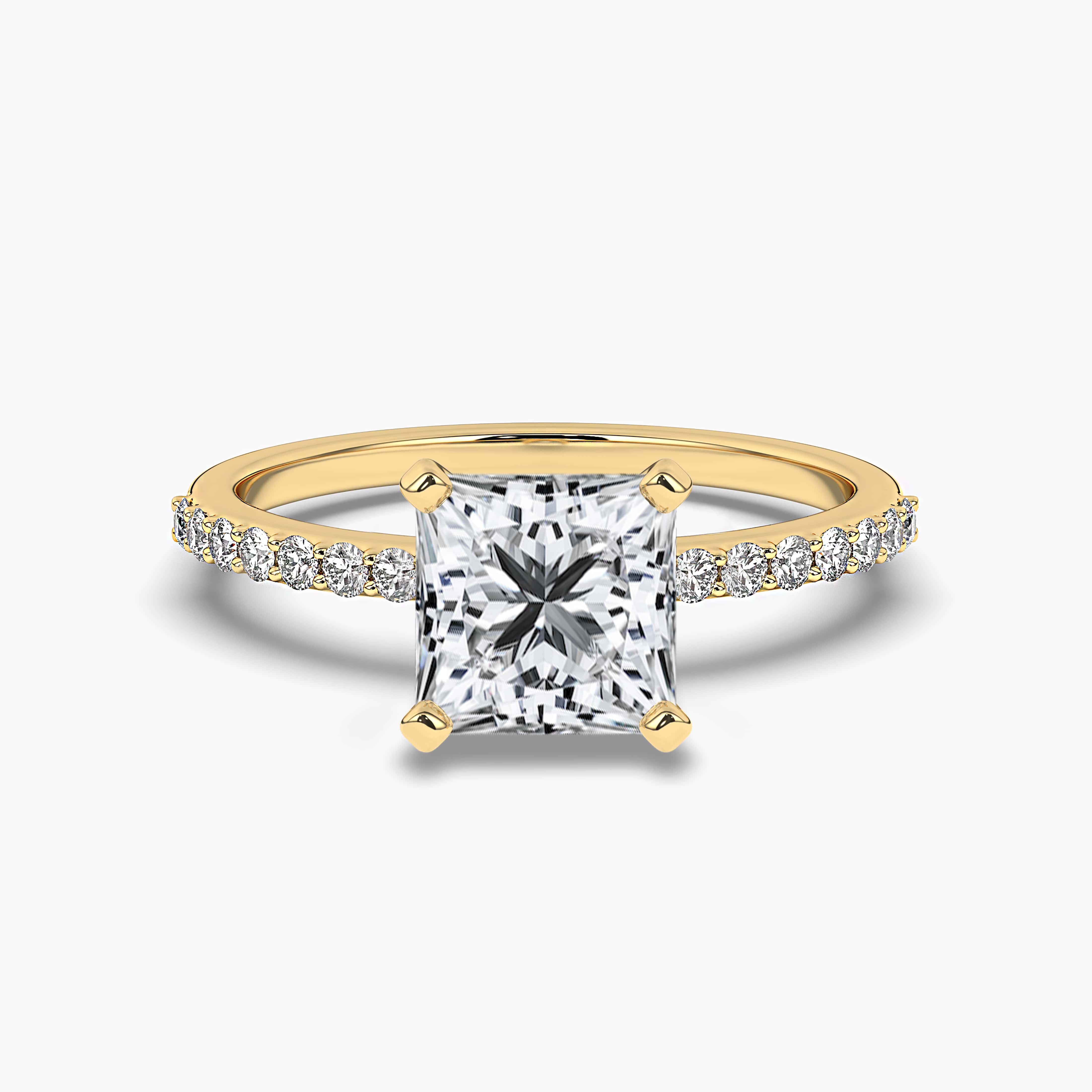 Yellow Gold Princess Three Stone Engagement Ring  Refreshing Price This yellow gold princess 