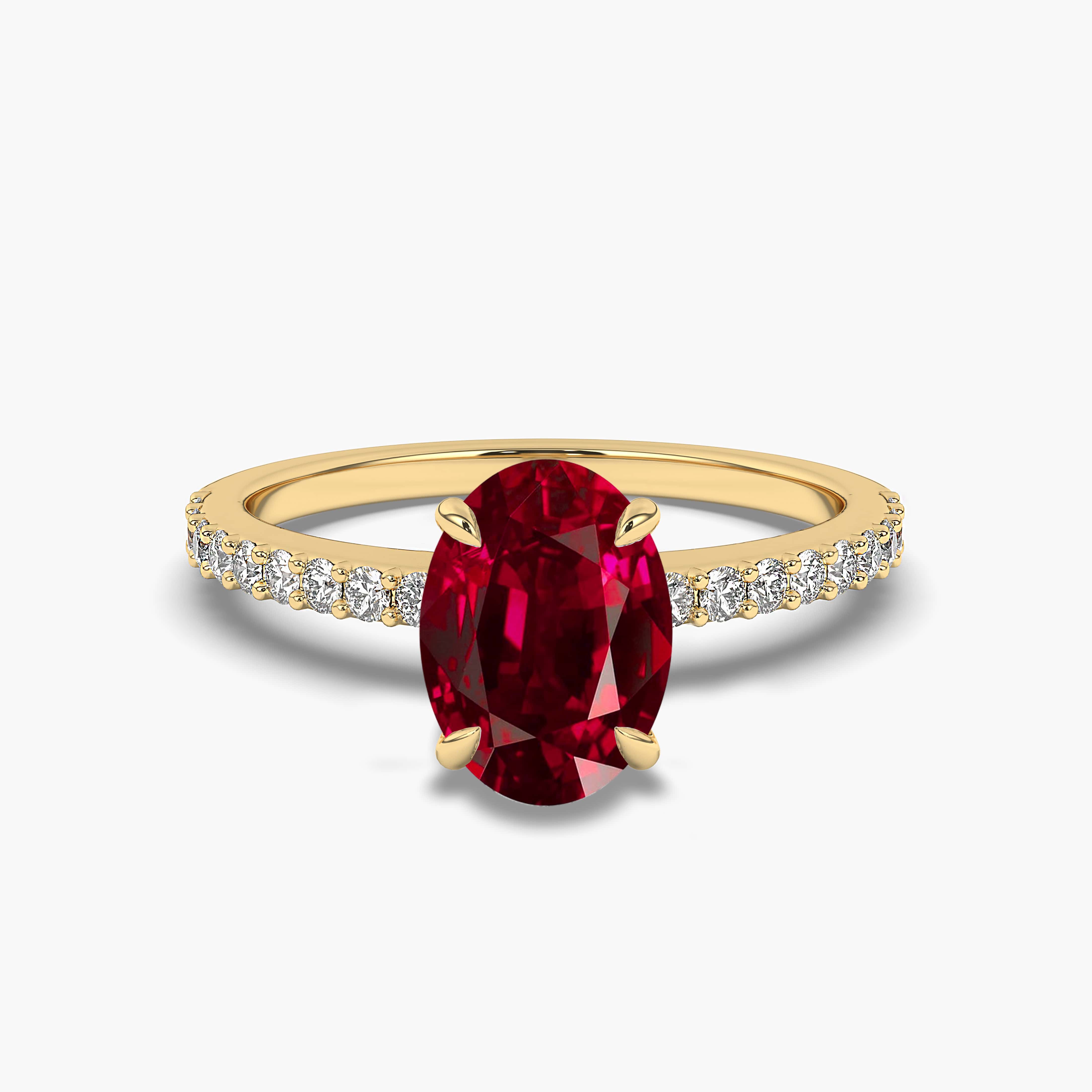Yellow Gold Oval Ruby Ring Round Side Stones