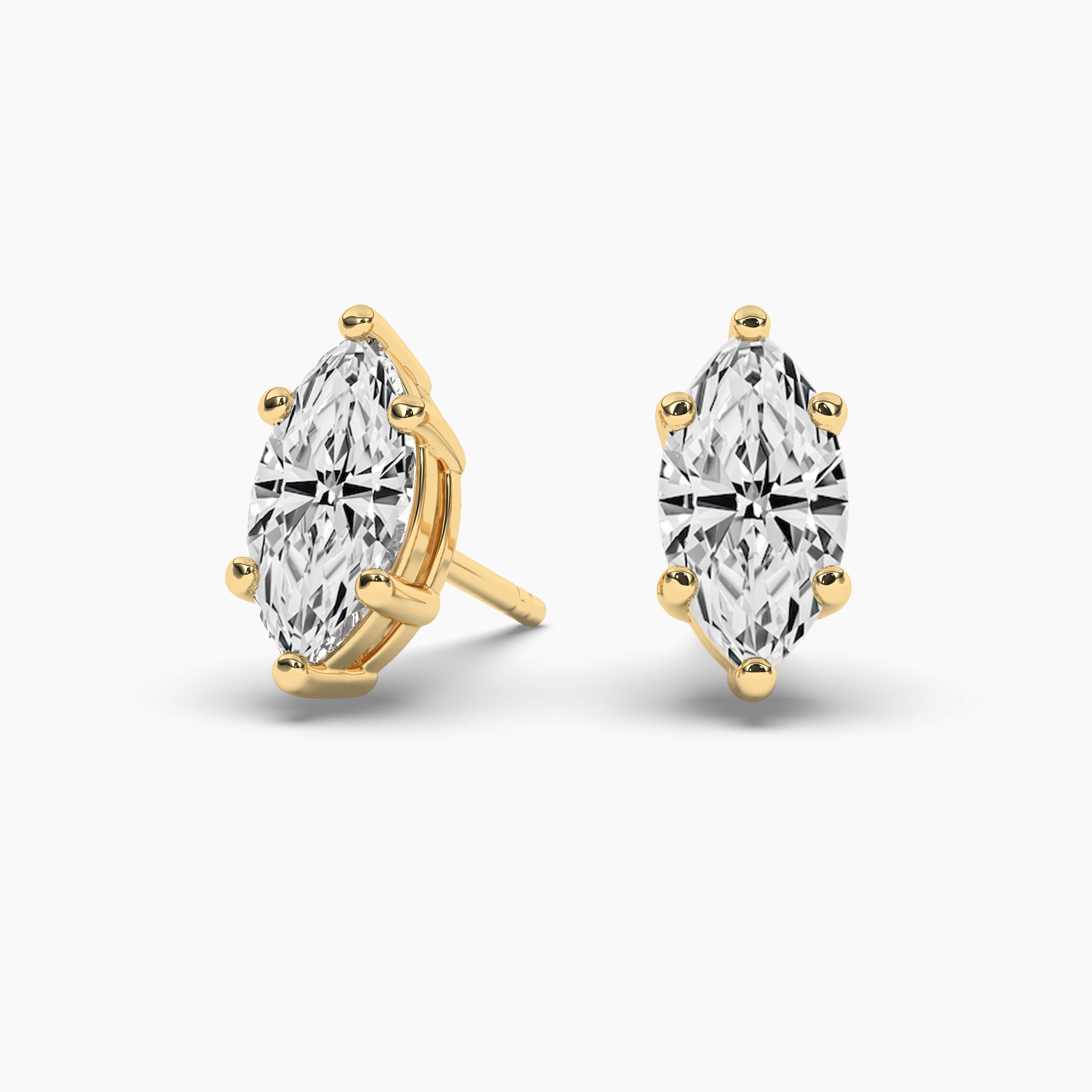 Marquise Cut Diamond Stud Earring Yellow Gold