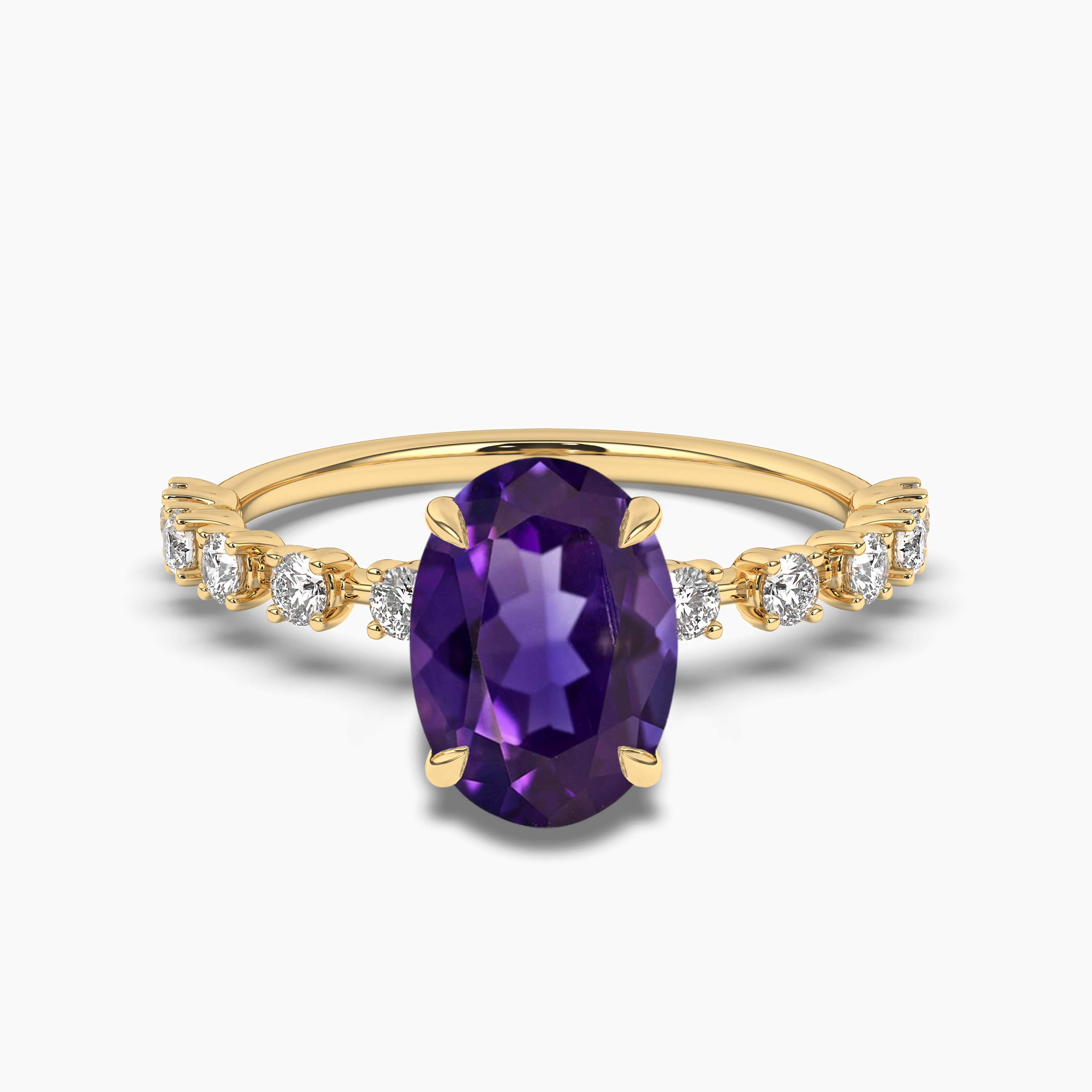 Oval Shaped Amethyst Engagement Ring with Diamond