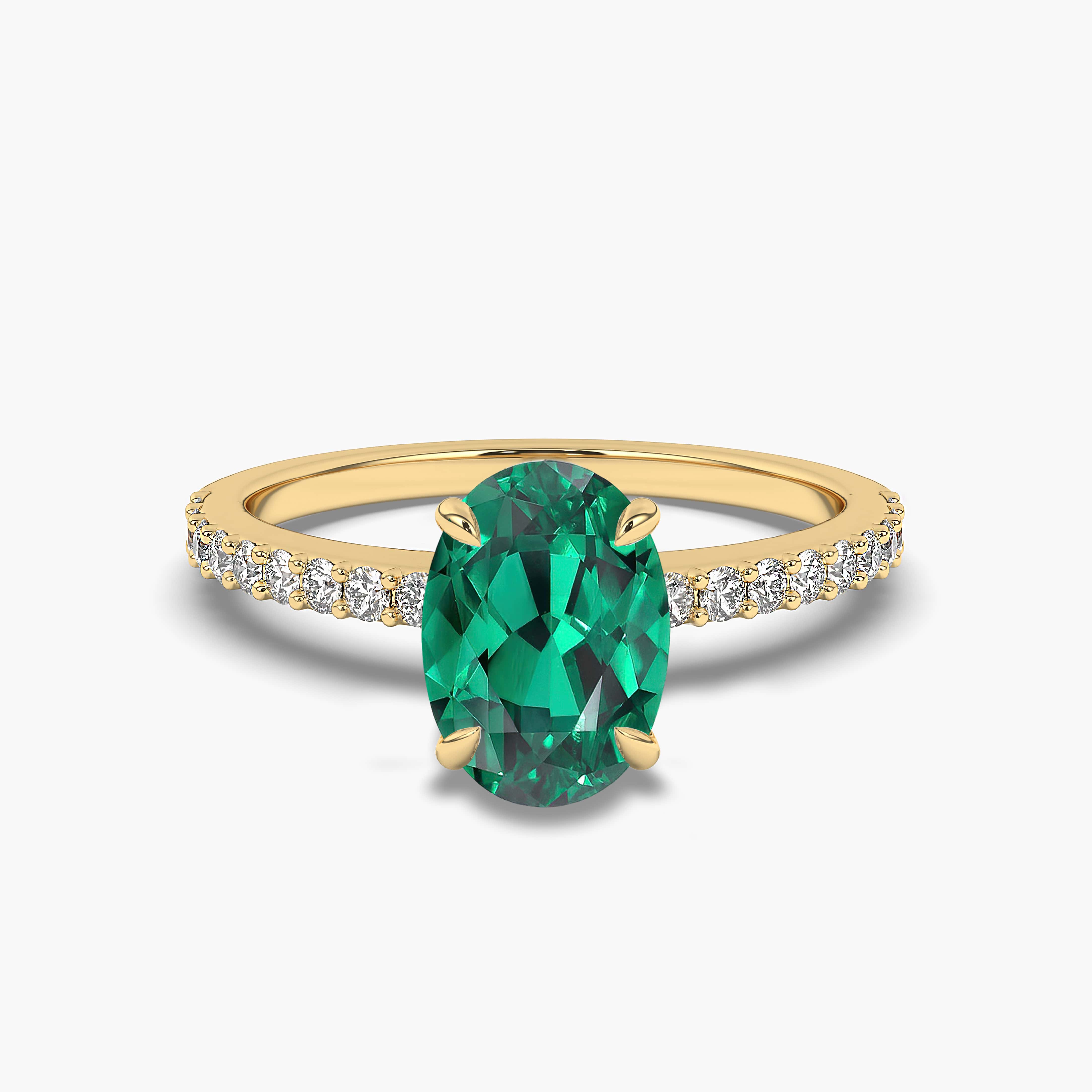 Oval Cut Natural Diamond & Emerald Gemstone Solid Yellow Gold Ring