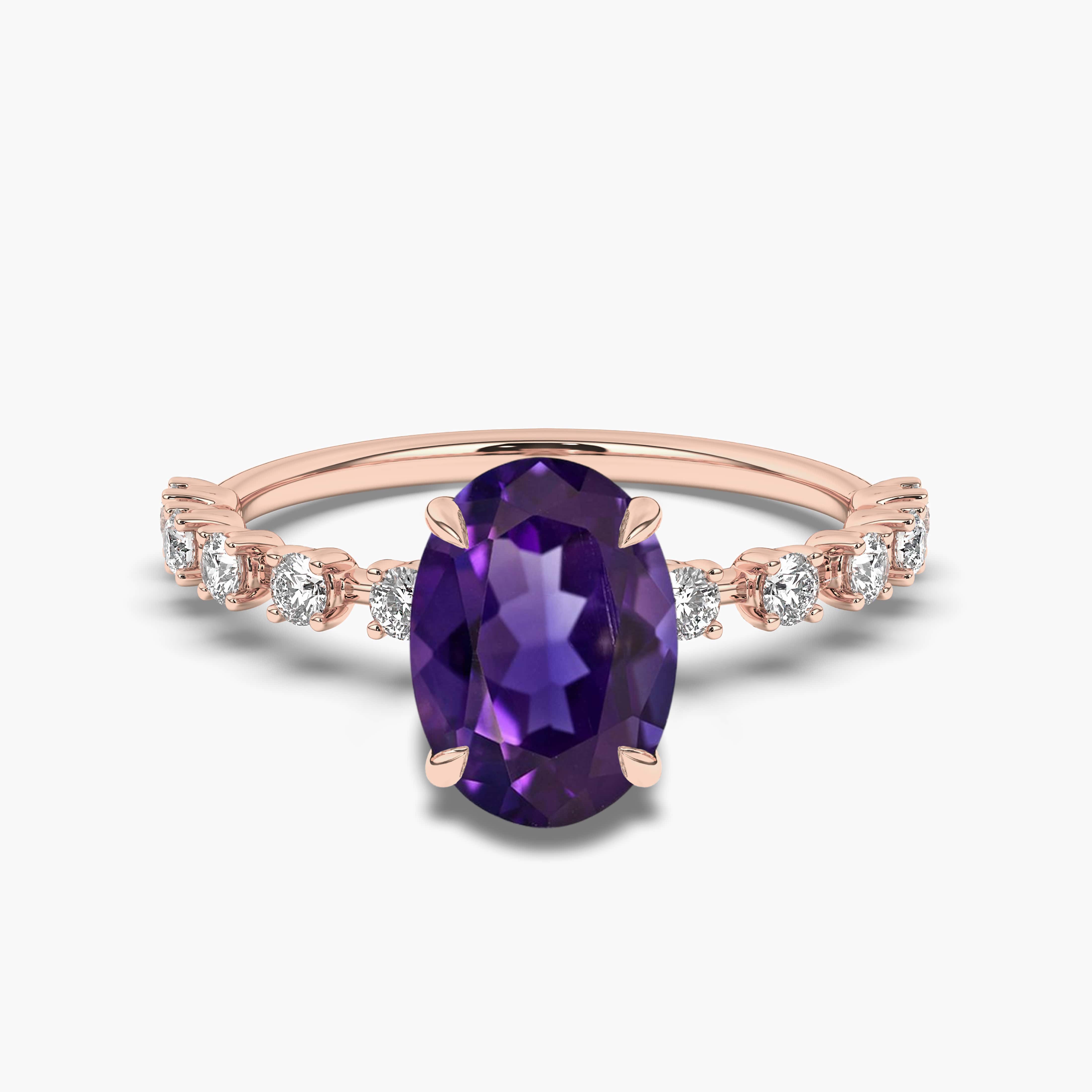 Rose Gold Antique Inspired Ring with Oval Amethyst