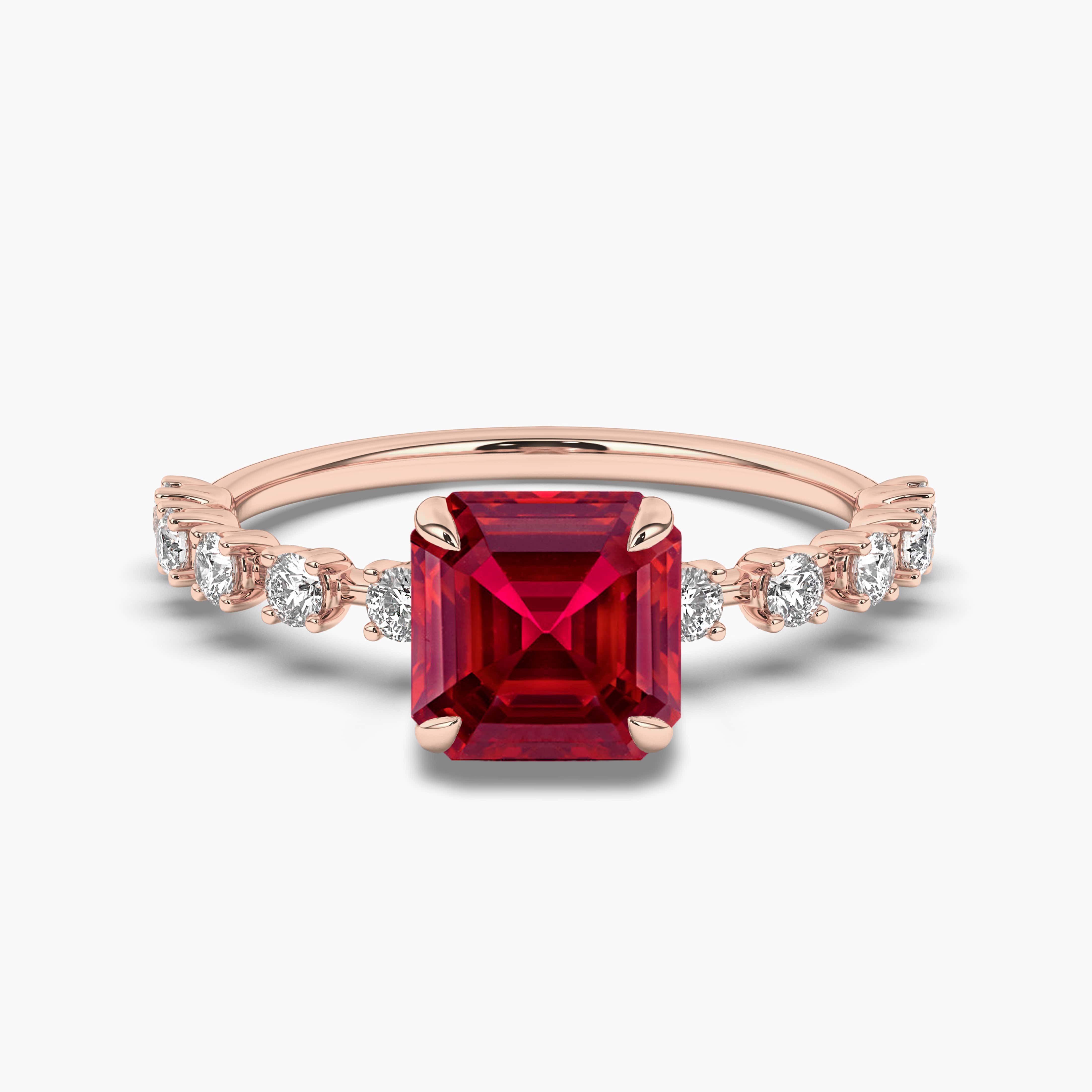 Rose Gold Asscher Shape  with Ruby for Wife