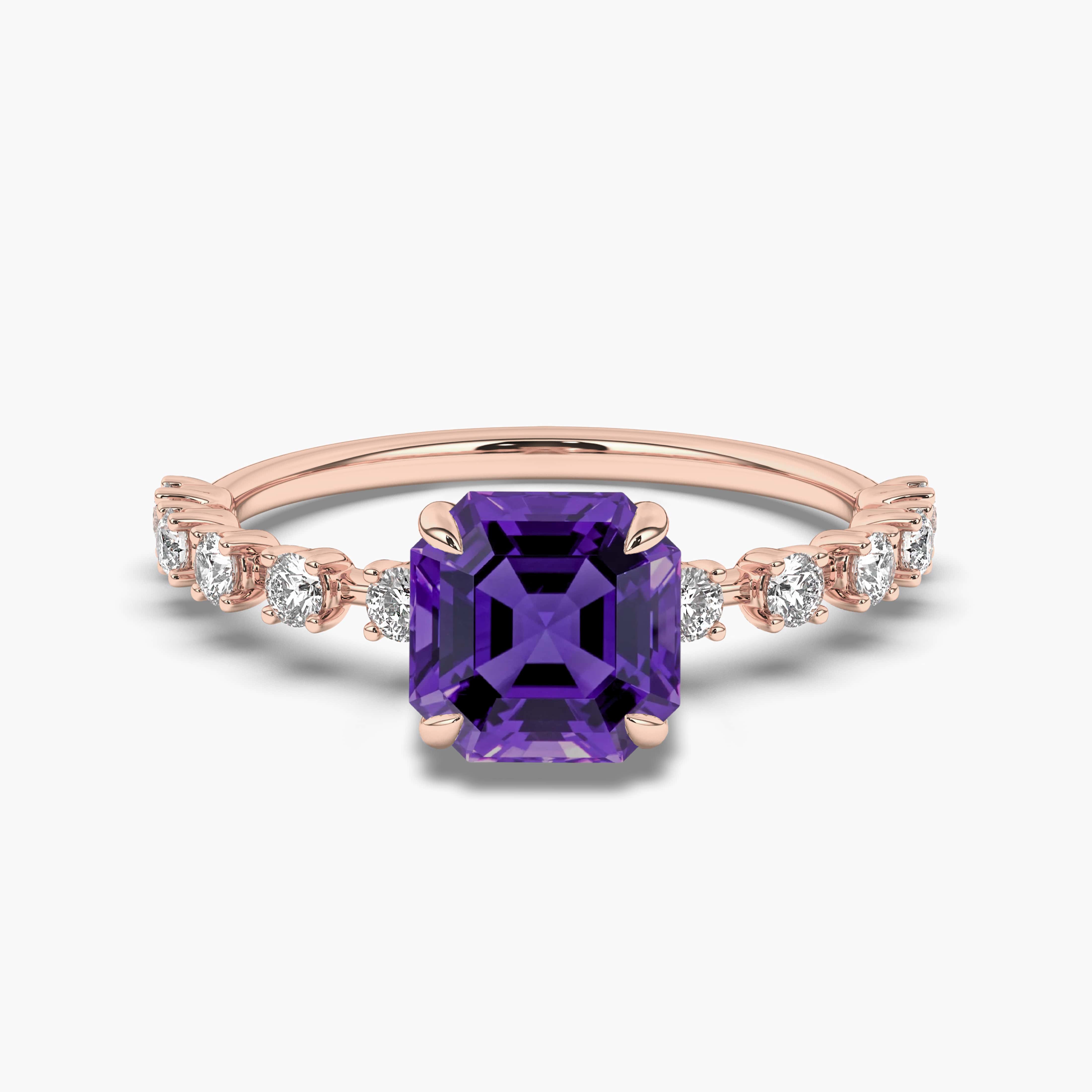 ROSE GOLD EMERALD CUT AMETHYST RING