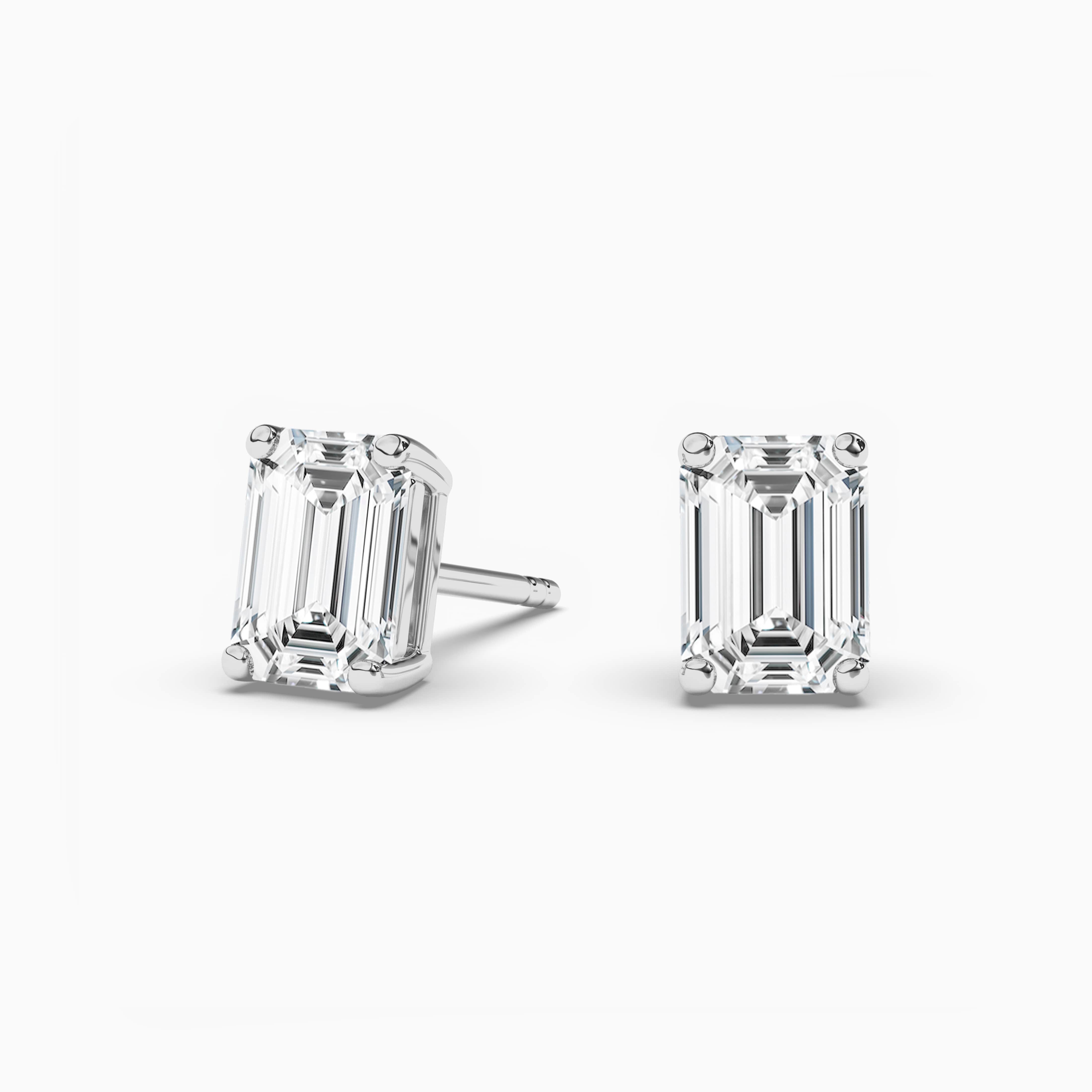 Emerald Cut White Gold Moissanite Solitaire Stud Earrings