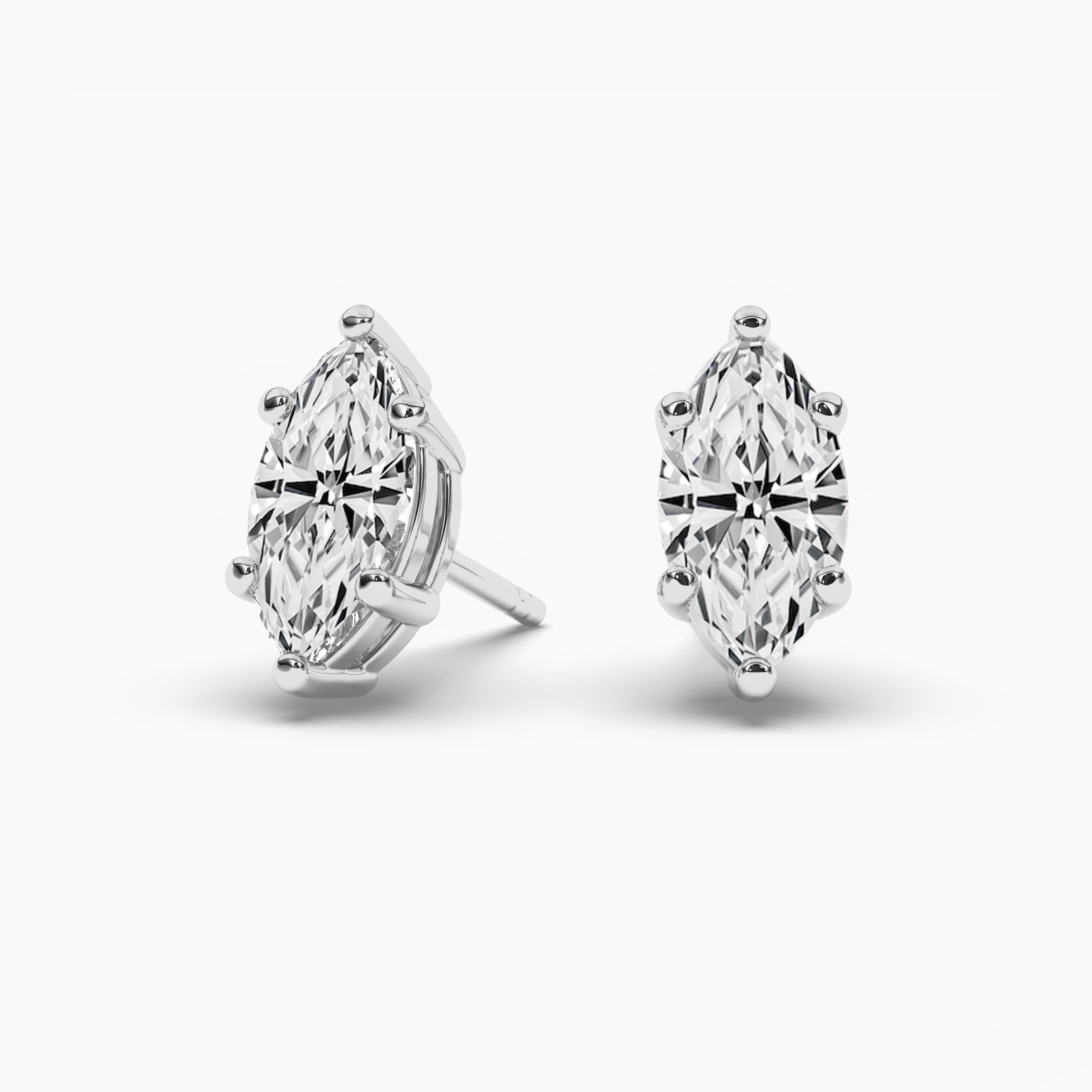 Marquise Cut Solitaire Studs Natural Diamond Stone White Gold