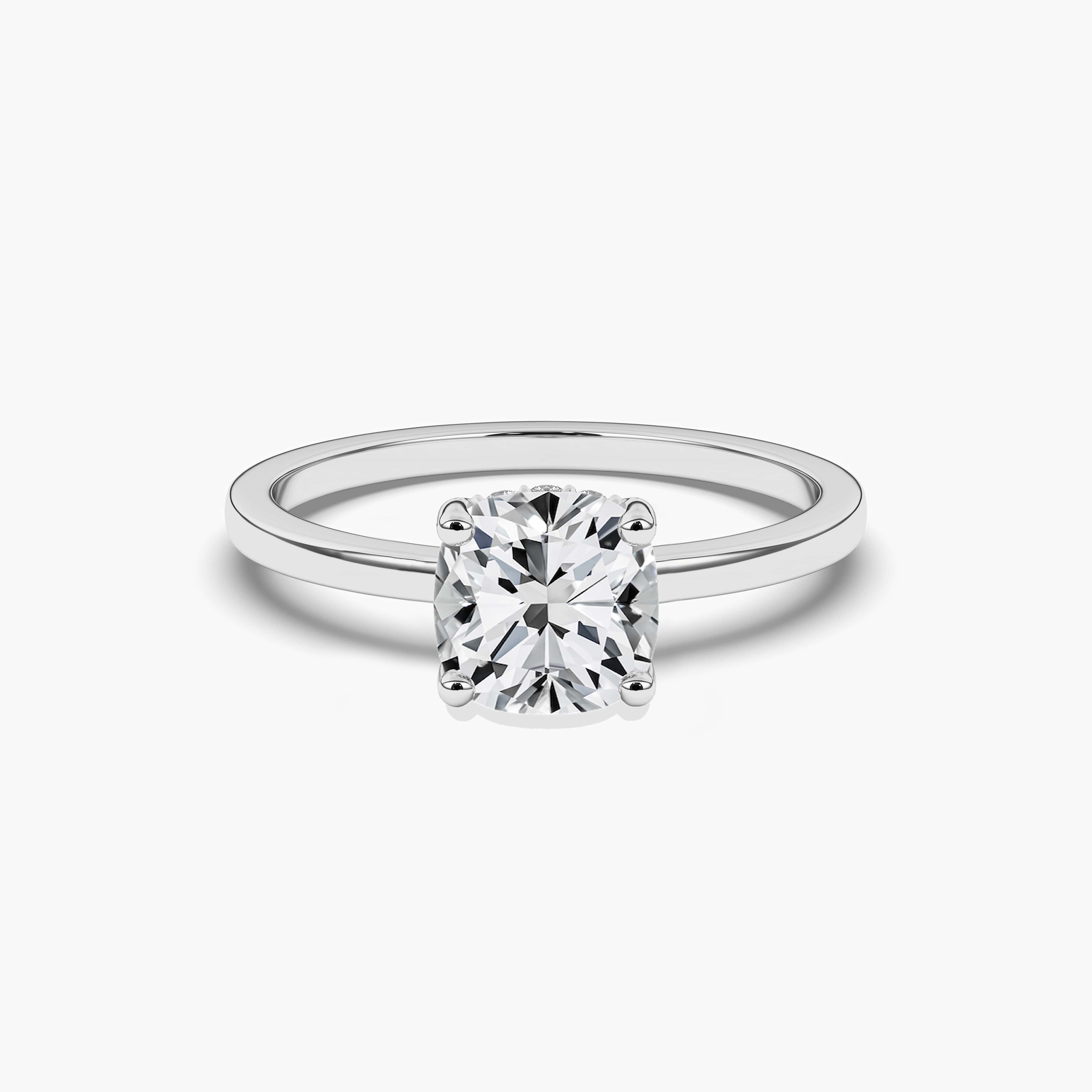 White Gold Lab Grown Diamond Solitaire Hidden Halo Ring 