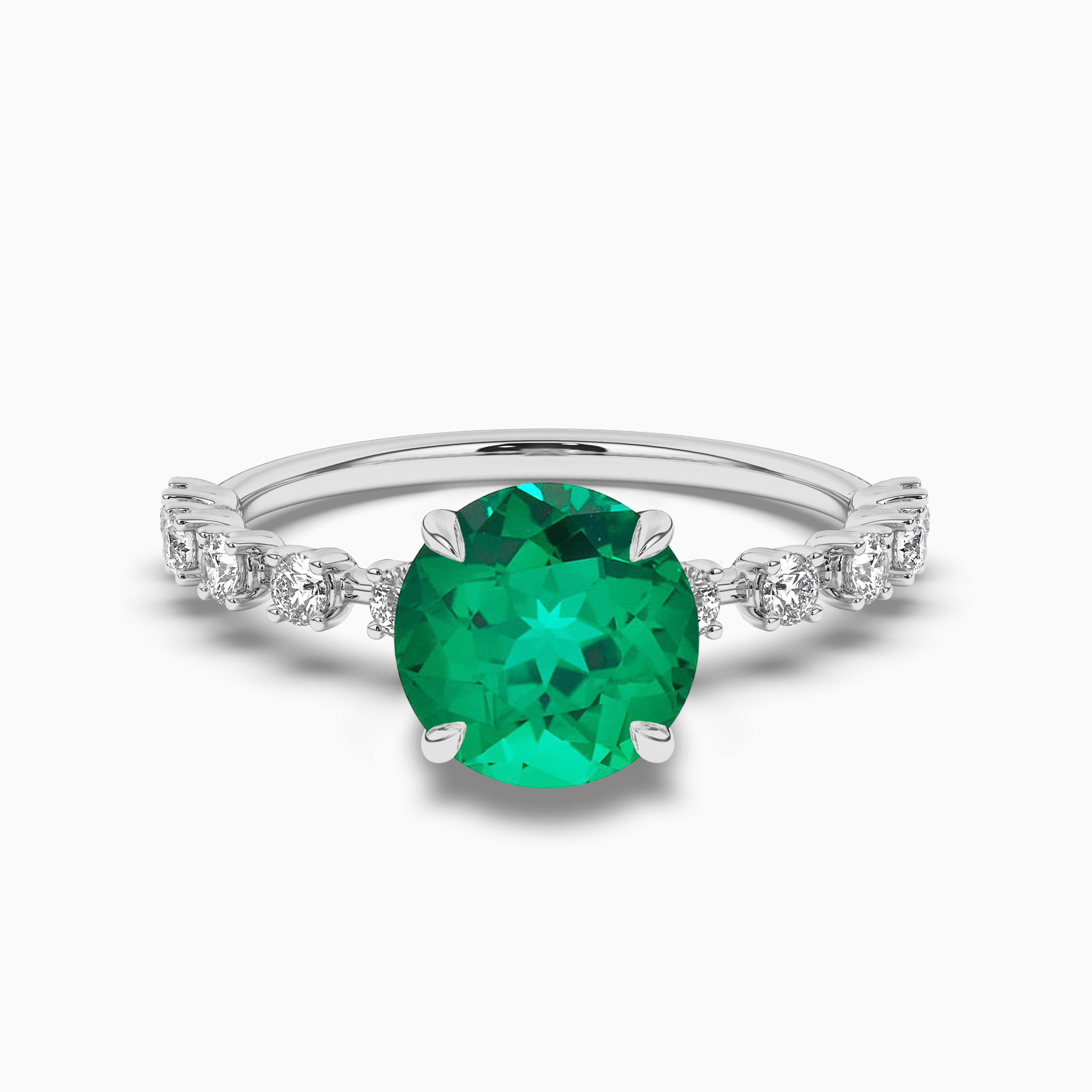 ROUND EMERALD RING IN WHITE GOLD