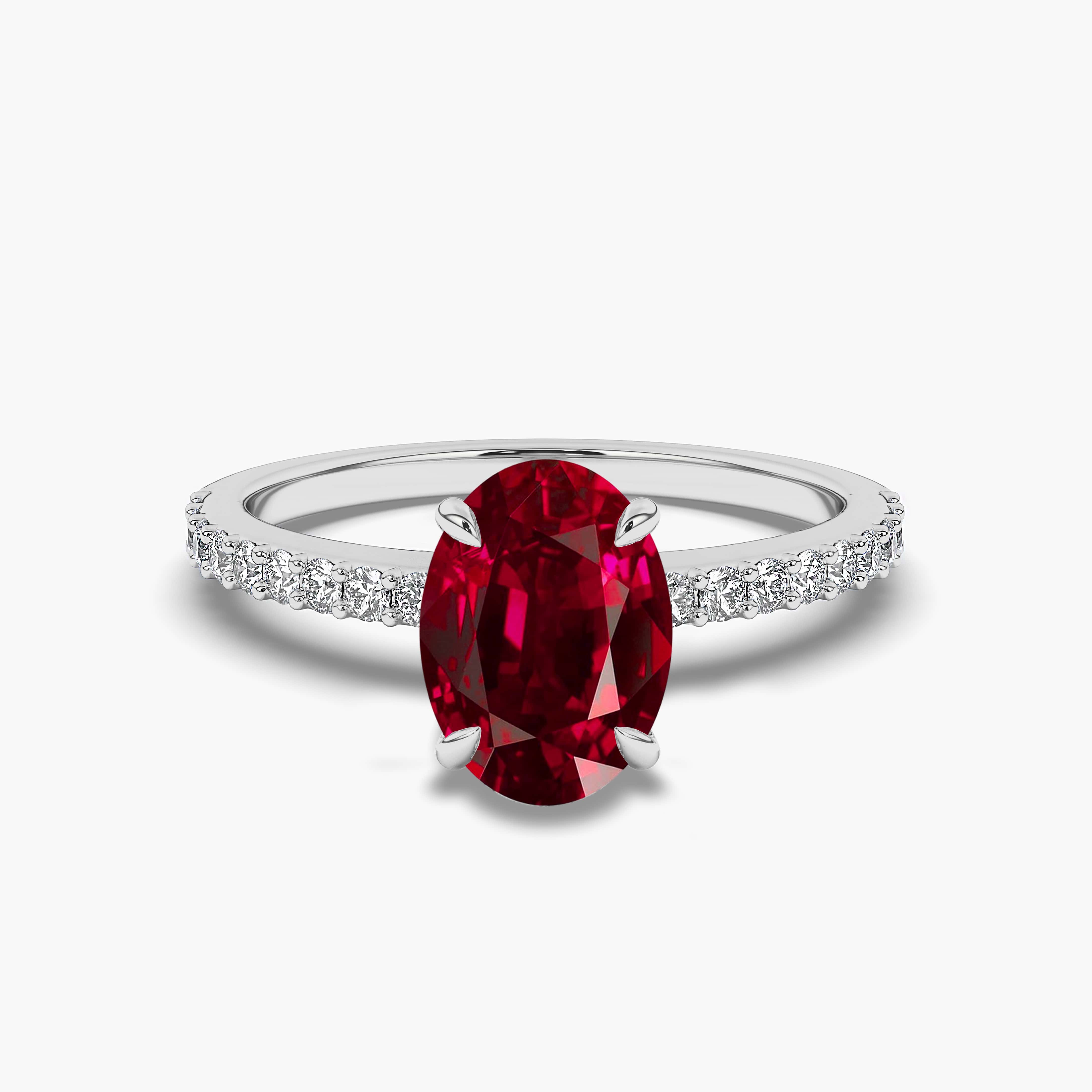 WHITE GOLD OVAL RUBY AND DIAMONDS ENGAGEMENT RING FOR WOMAN'S