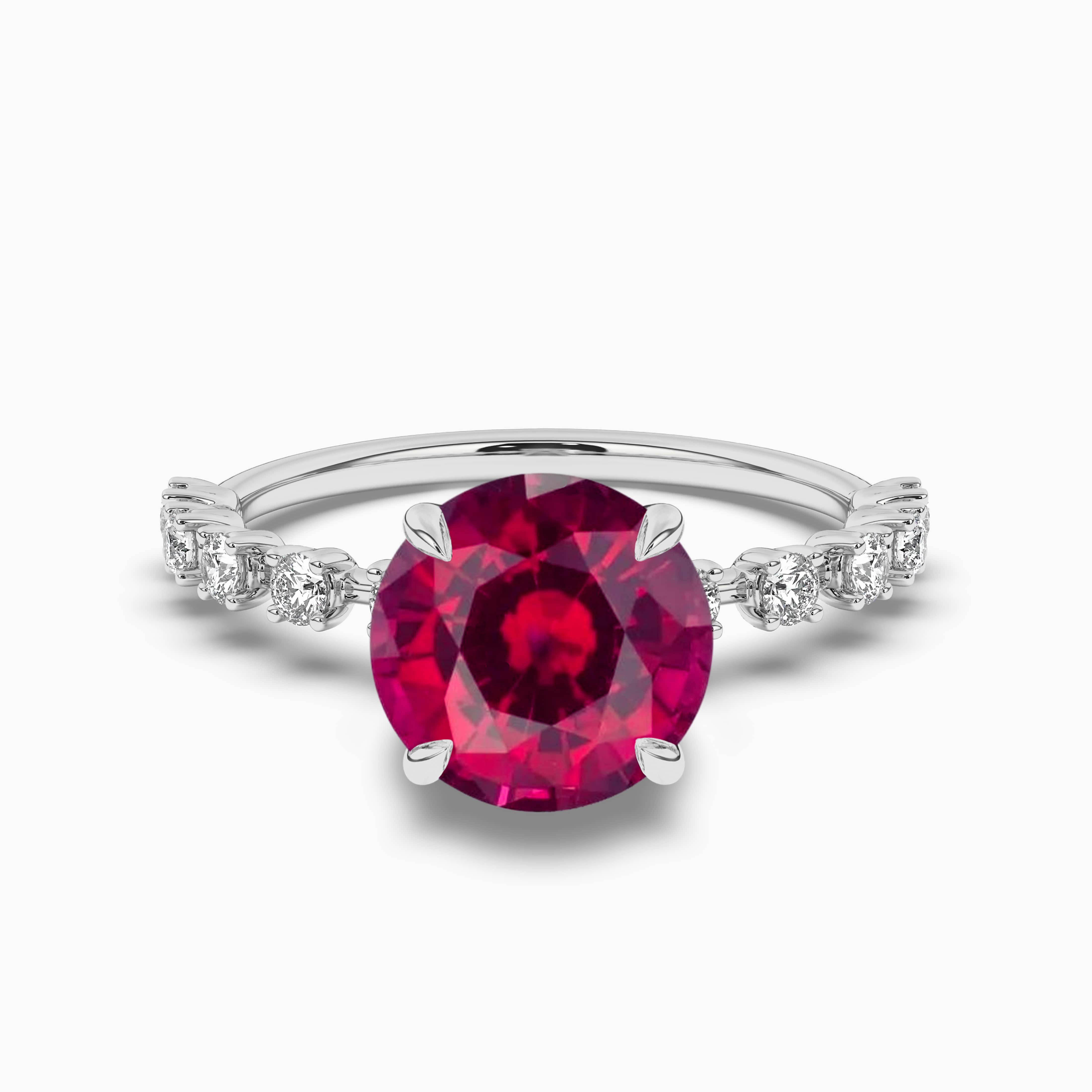 WHITE GOLD RUBY WITH CRYSTAL ROUND FINGER RINGS