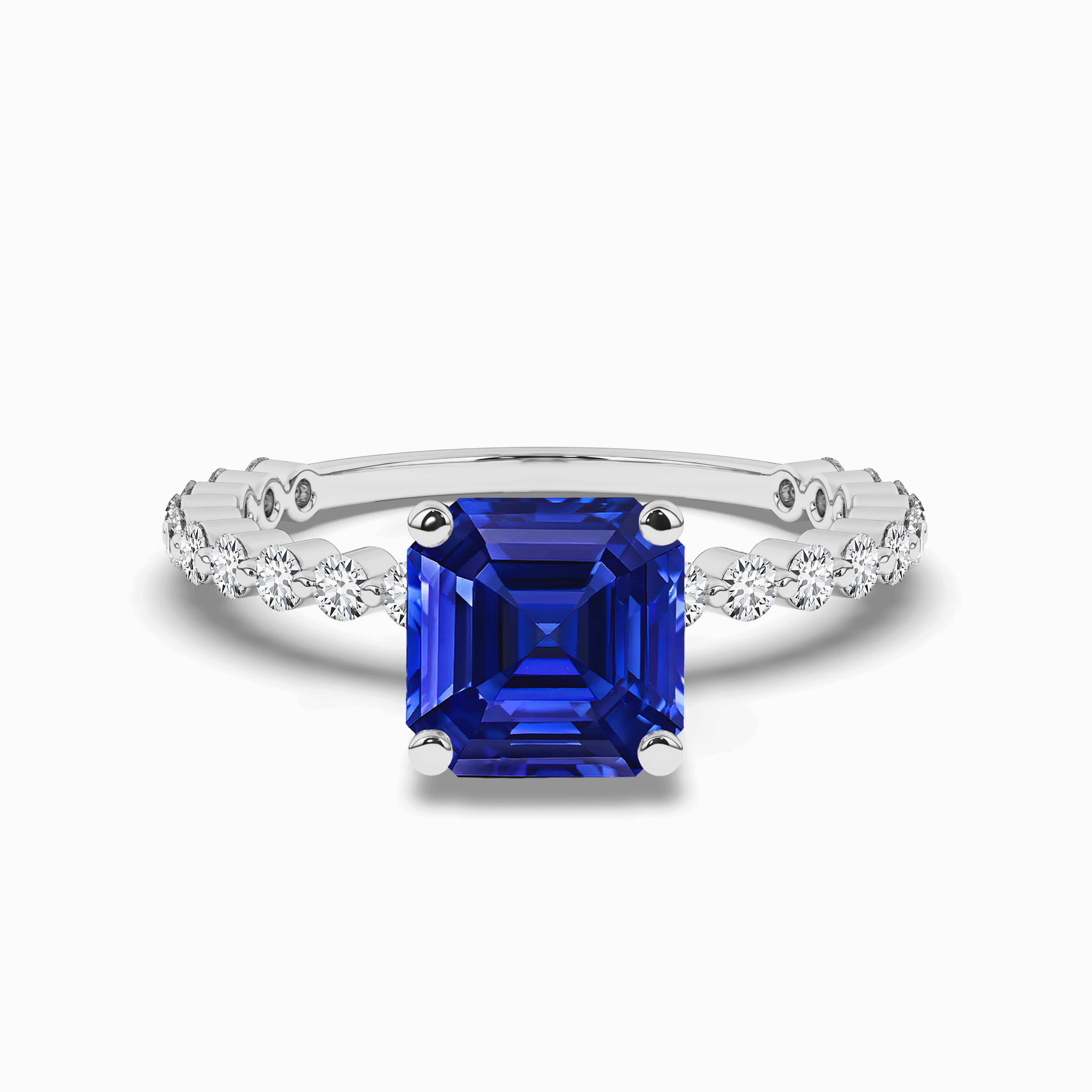 Blue Sapphire and Diamond Engagement Ring in White Gold