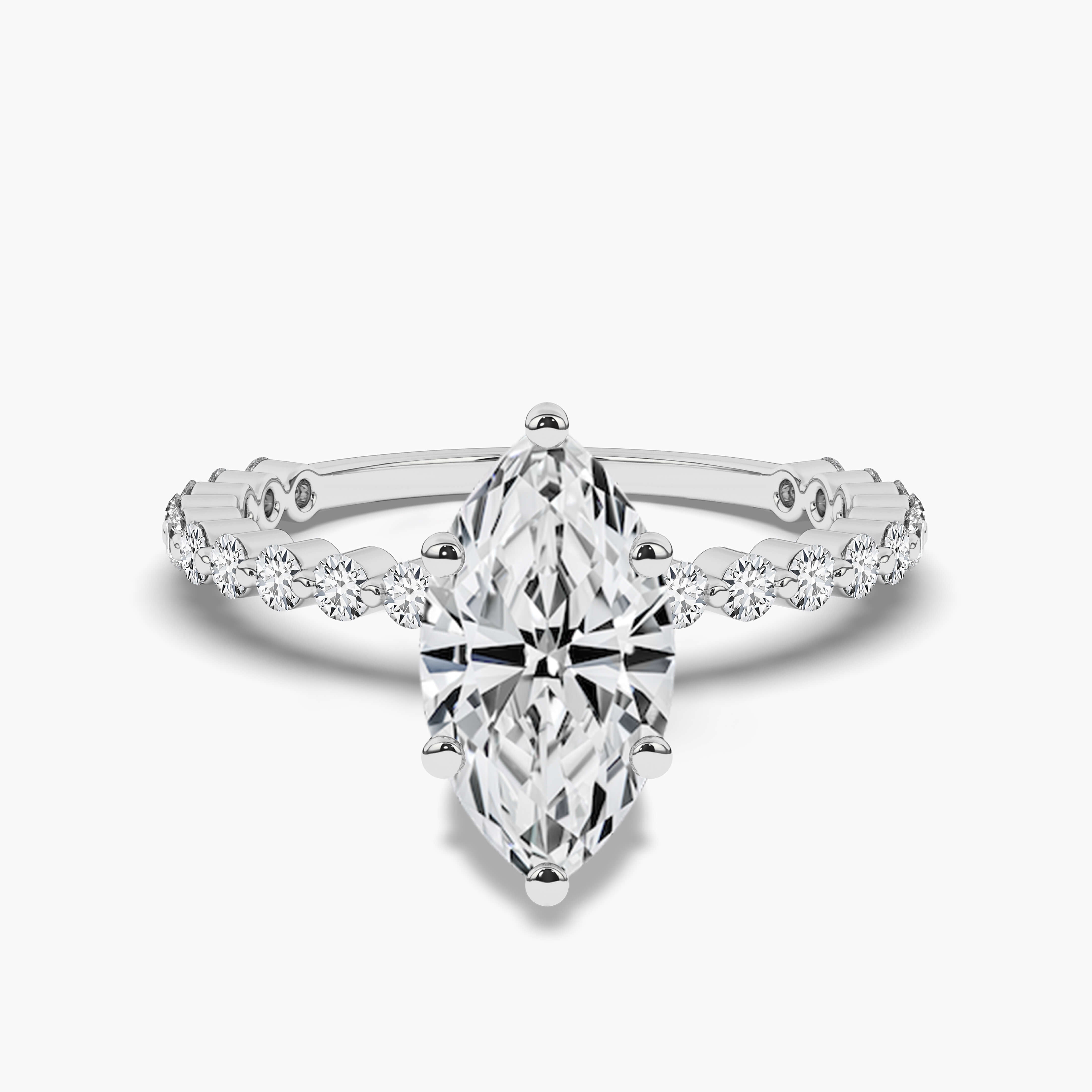 Marquise and Round Diamond Ring In White Gold