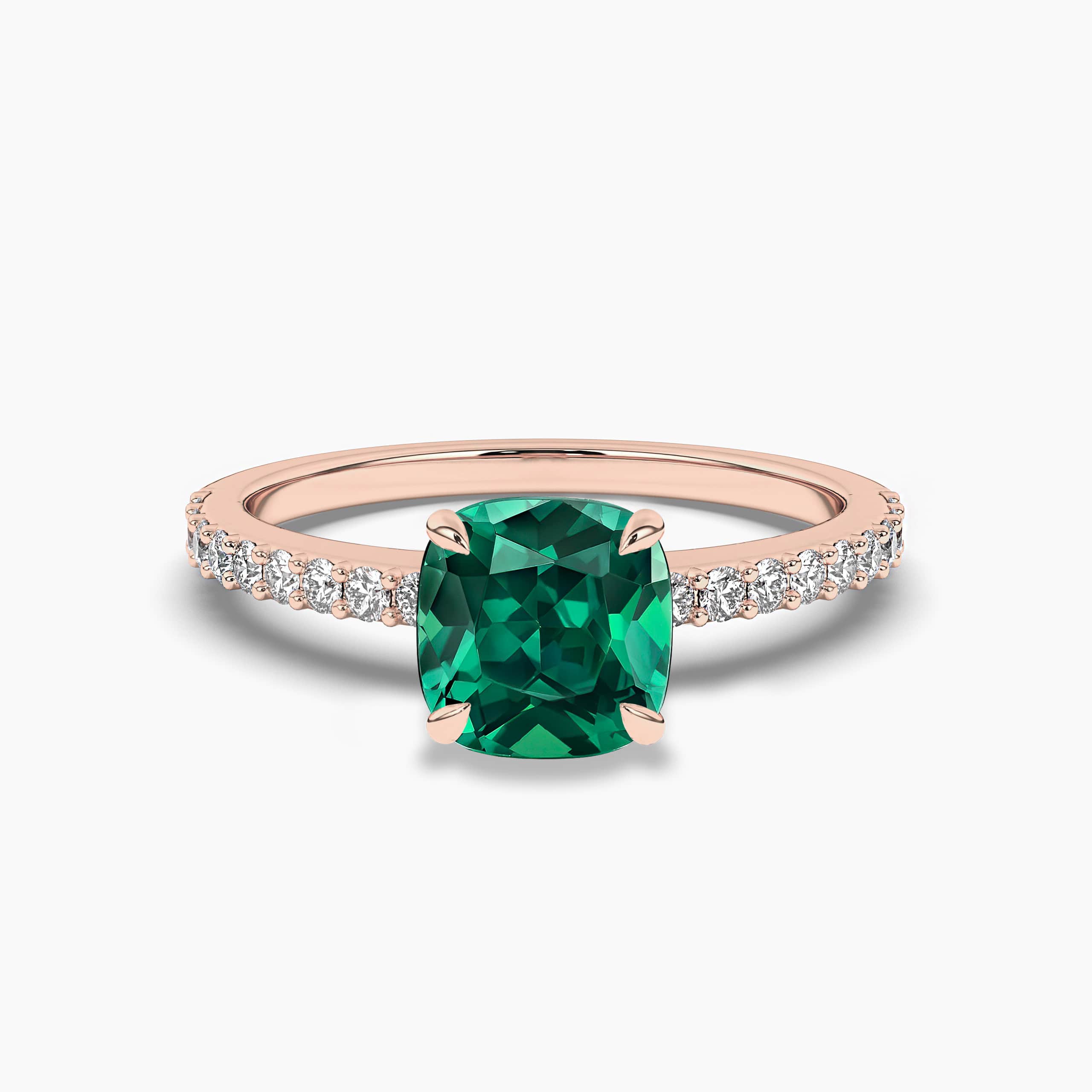 Cushion Cut Emerald & Diamond Engagement Ring In Rose Gold