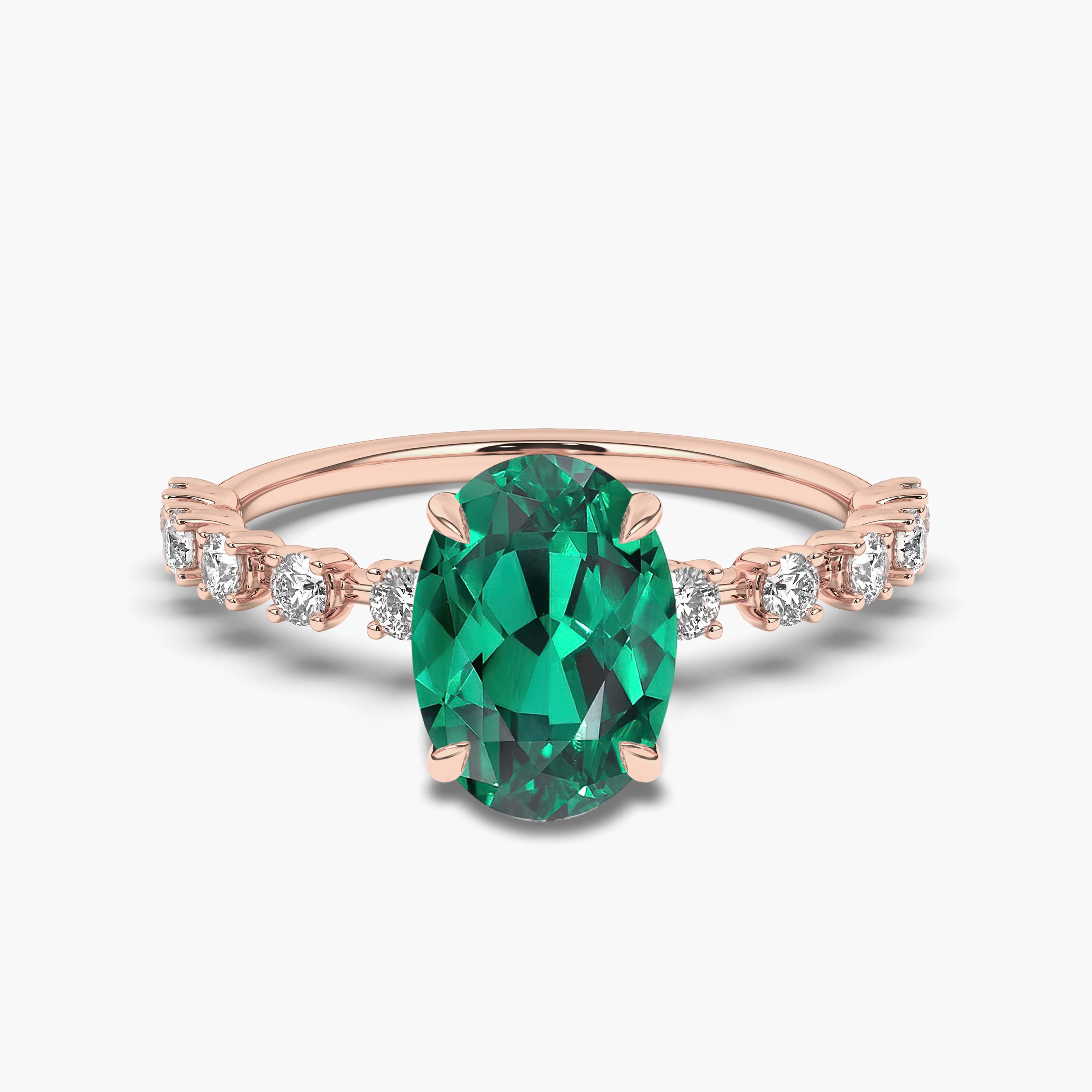 Rose Gold Oval Cut Emerald Engagement Ring Promise Anniversary Gift