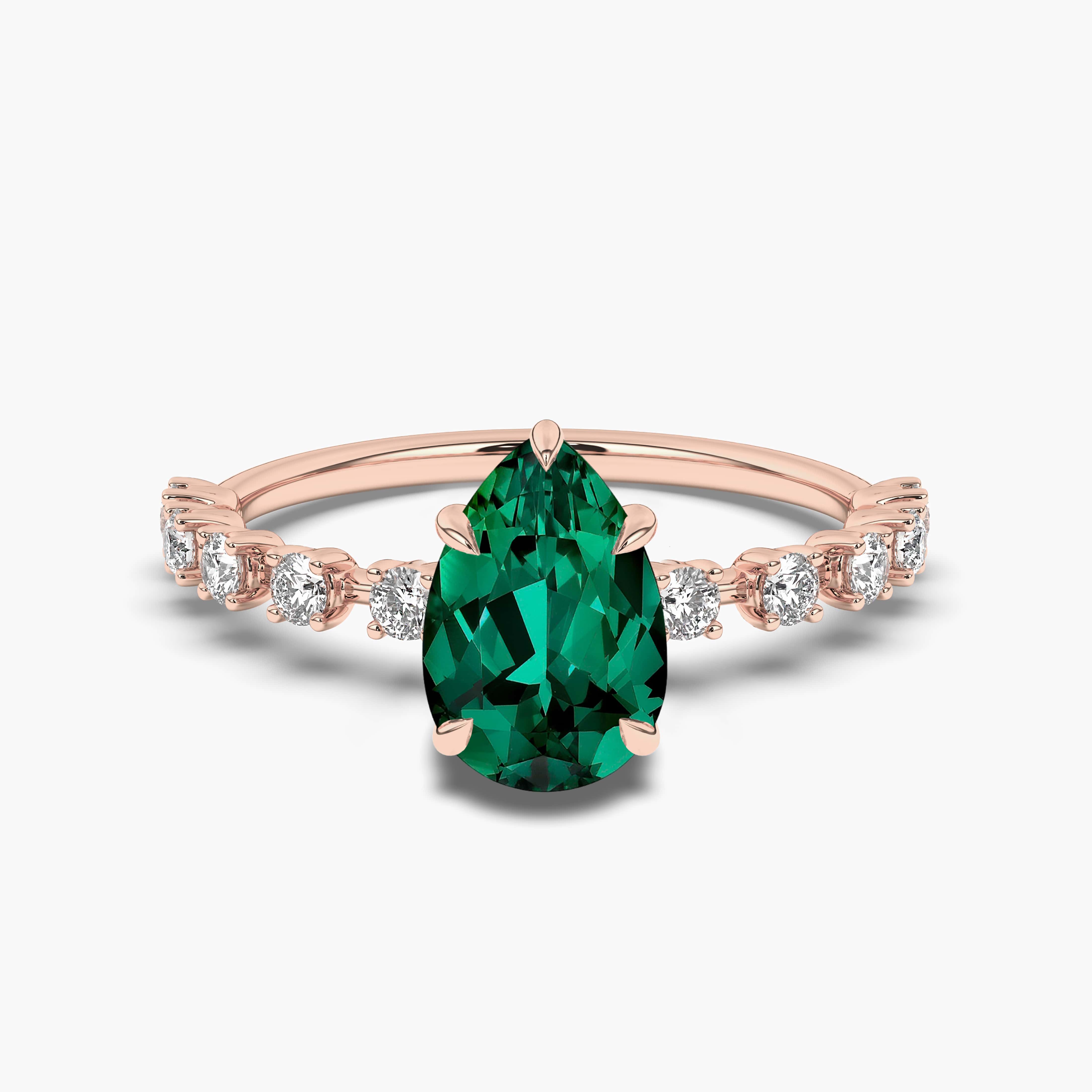 Pear cut Emerald Diamond Accents Engagement Ring