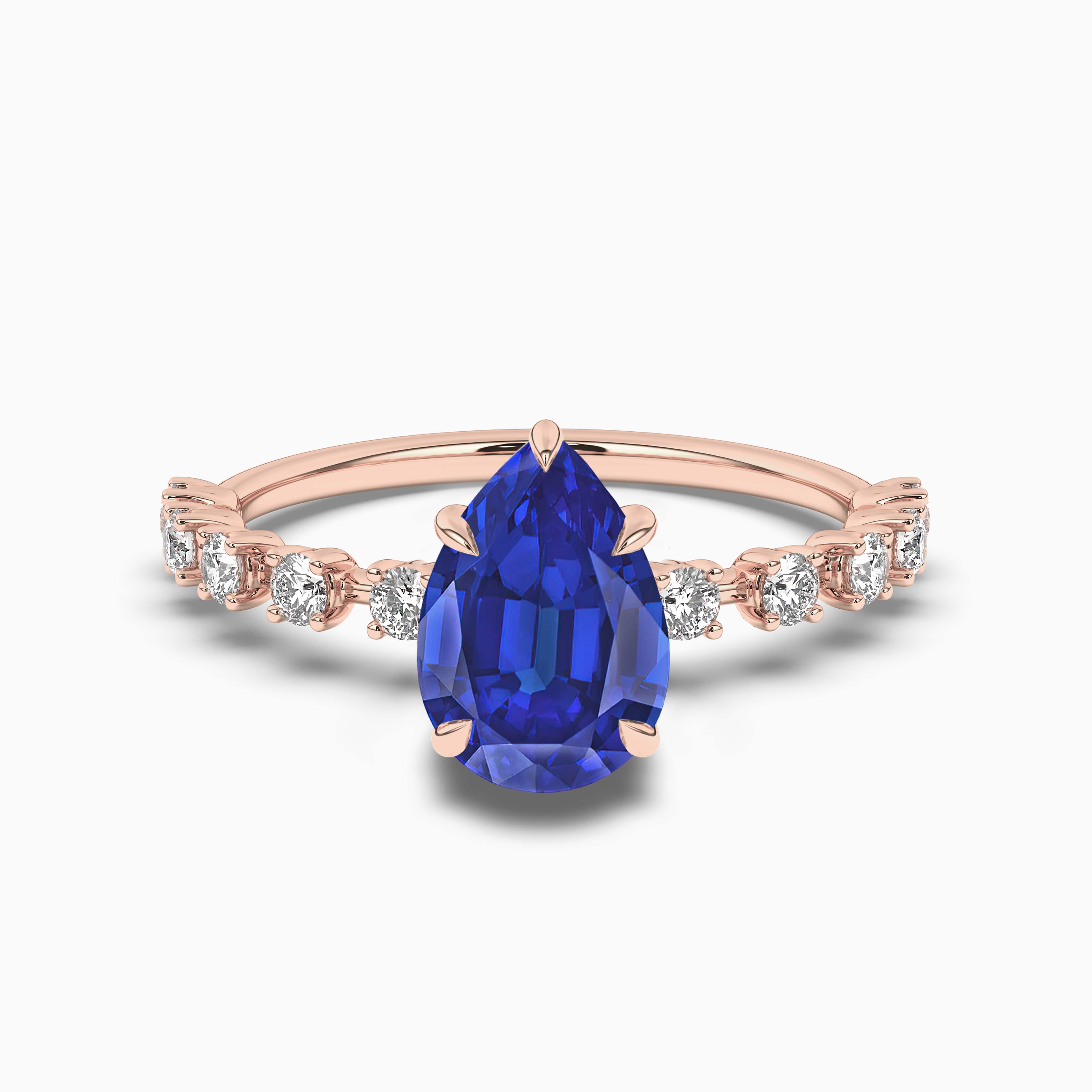 Pear shape Blue Sapphire Engagement Ring with Diamonds Rose Gold