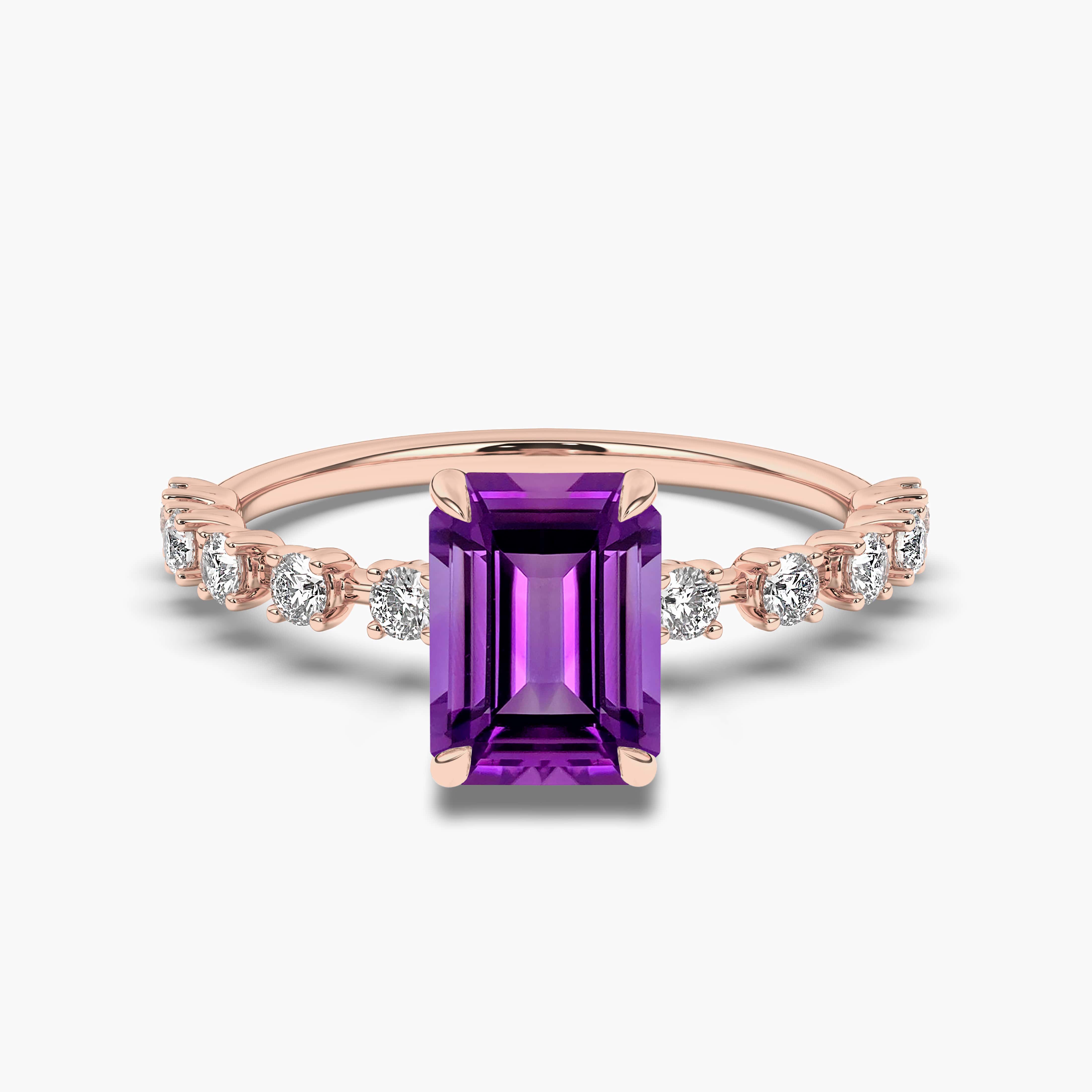 Amethyst Rose Gold Ring Side Stone 