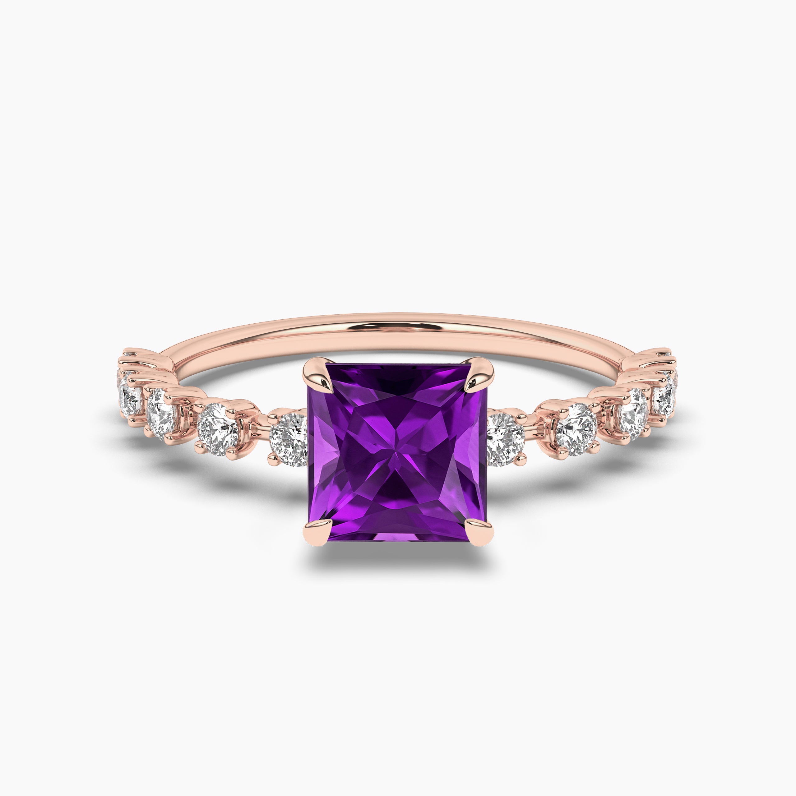 Rose gold Princess Cut Solitaire Engagement Ring with Amethyst Gemstone