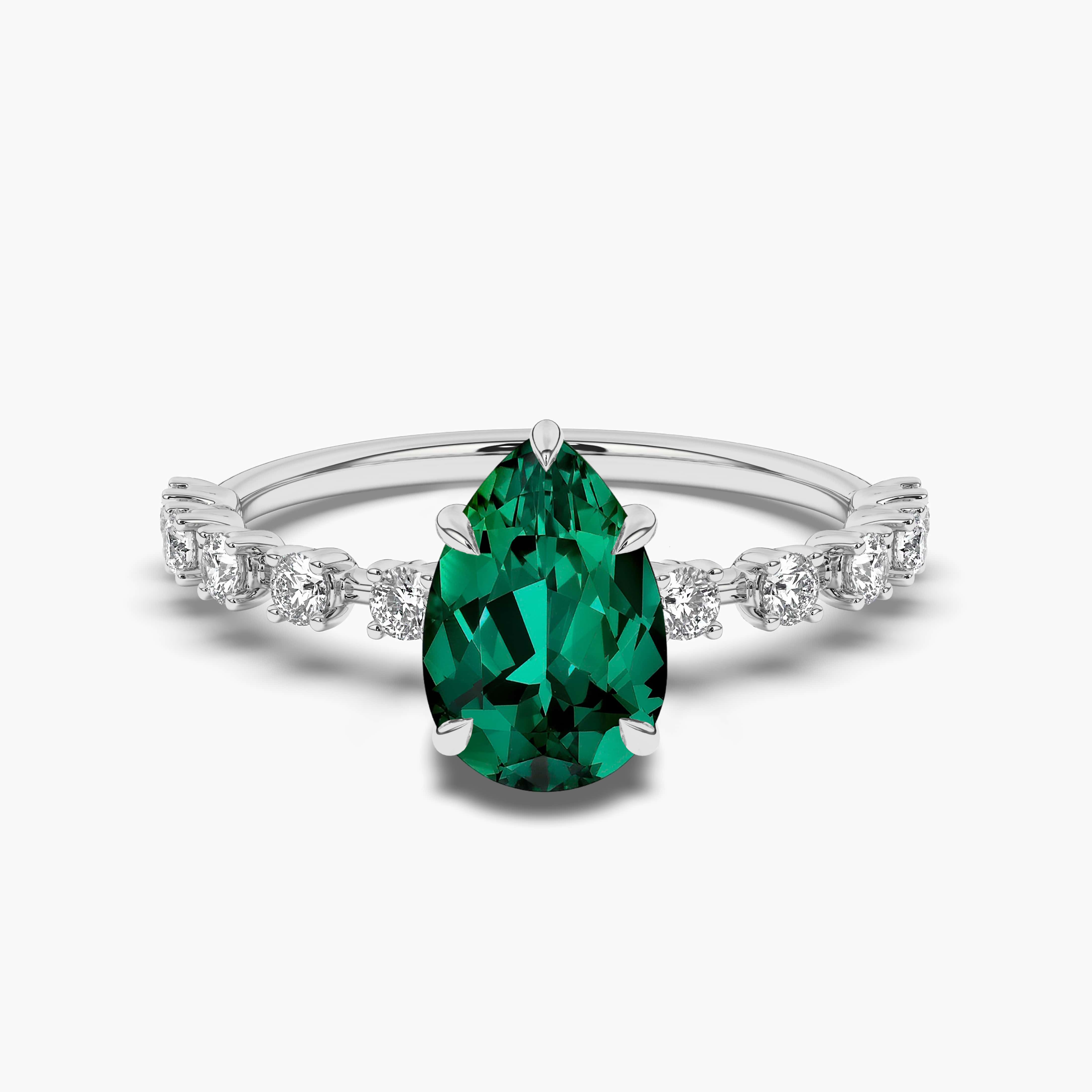 PEAR SHAPE EMERALD SOLITAIRE IN WHITE GOLD