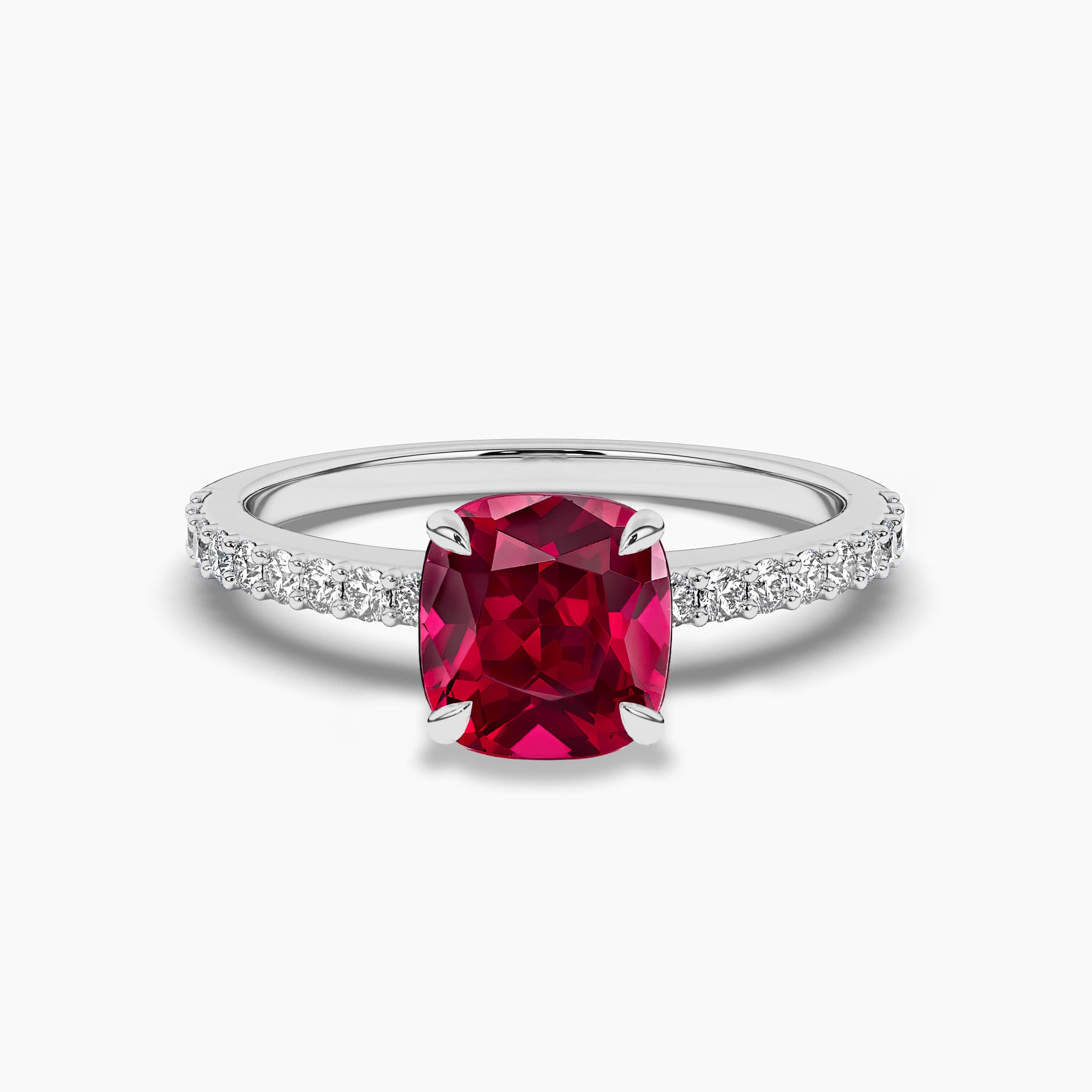 Ruby Cushion Cut Moissanite White Gold