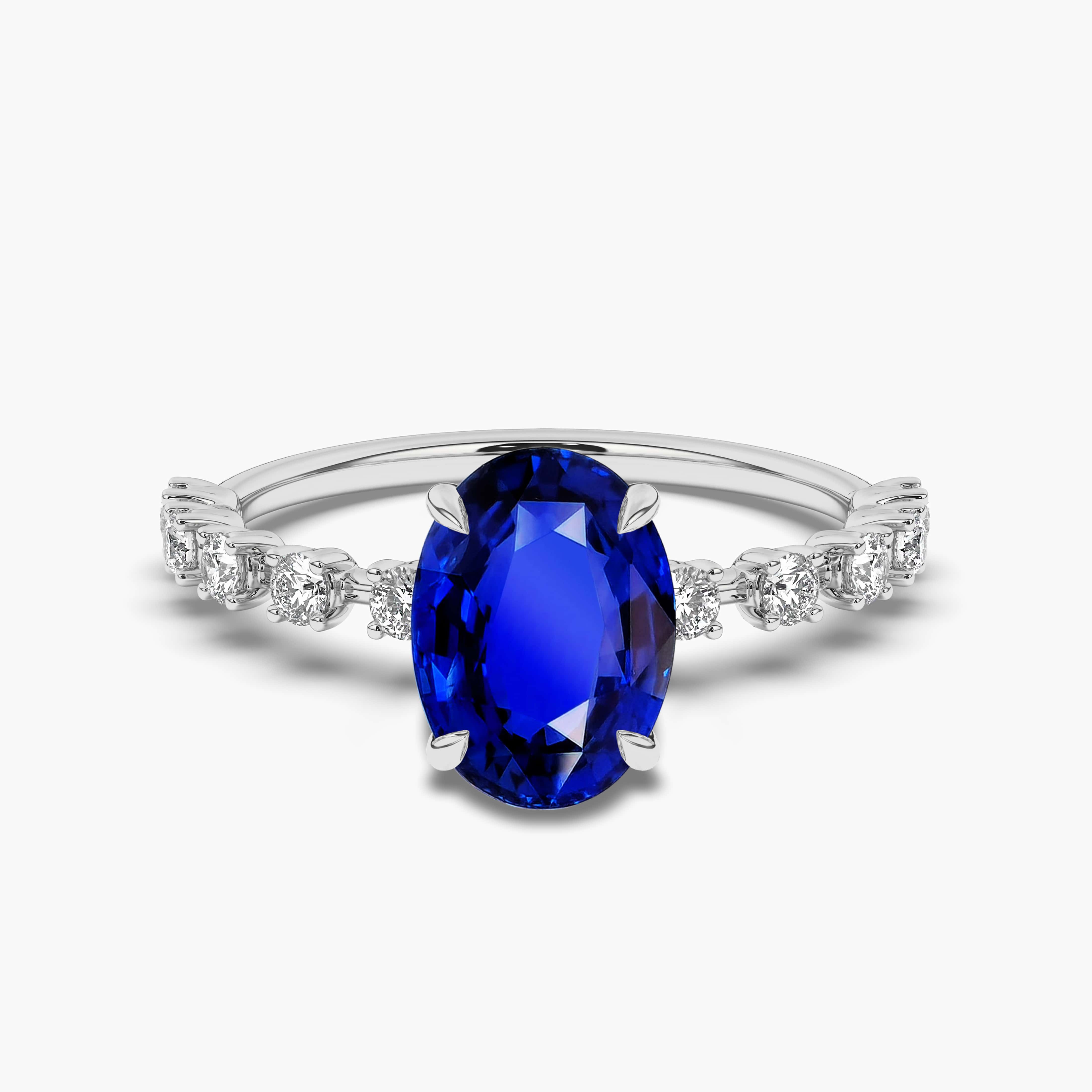 OVAL BLUE SAPPHIRE ENGAGEMENT RING SIDE STONE WITH DIAMOND 